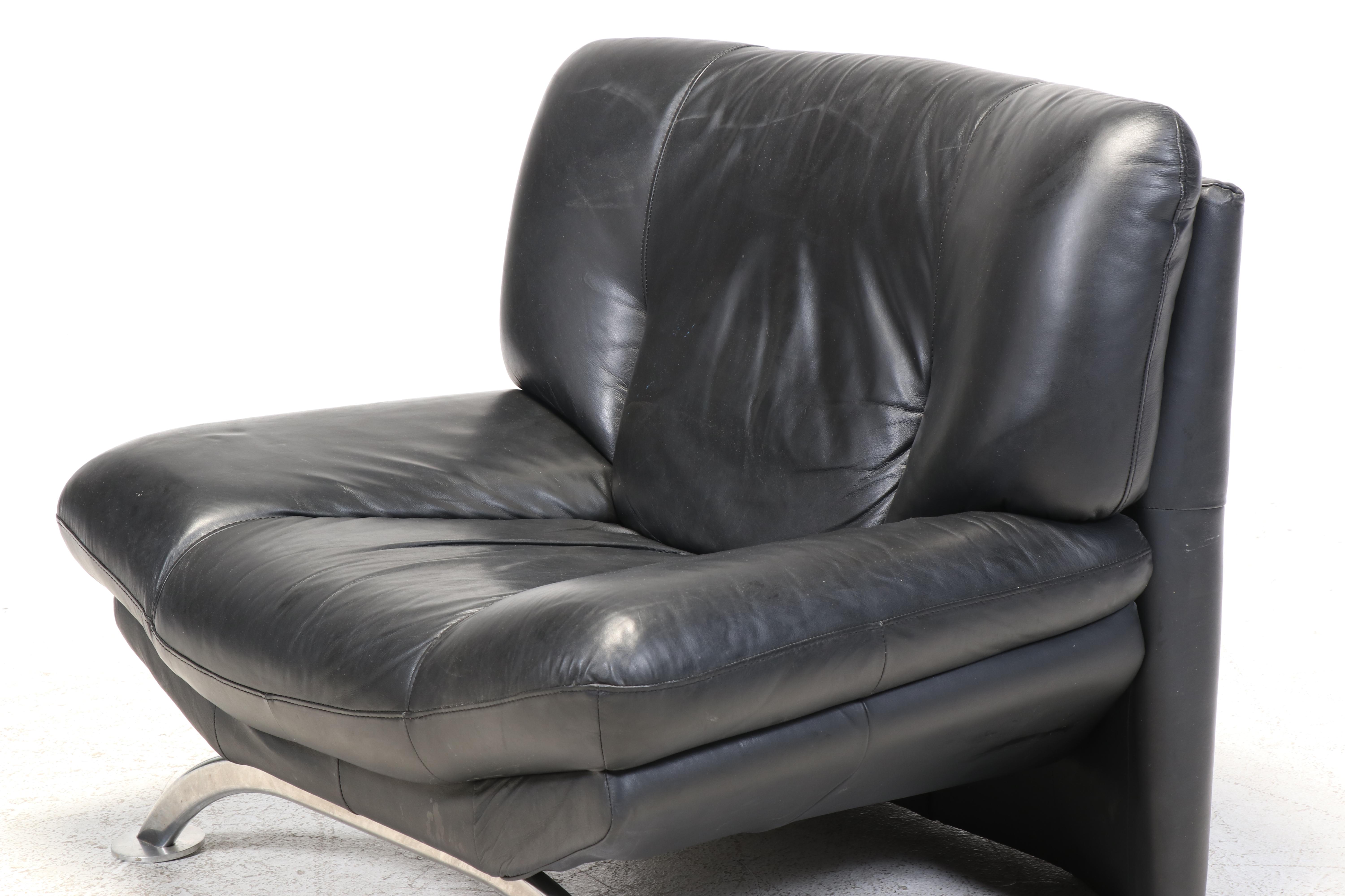 Klauss Italia Postmodern Leather Lounge Chair and Ottoman