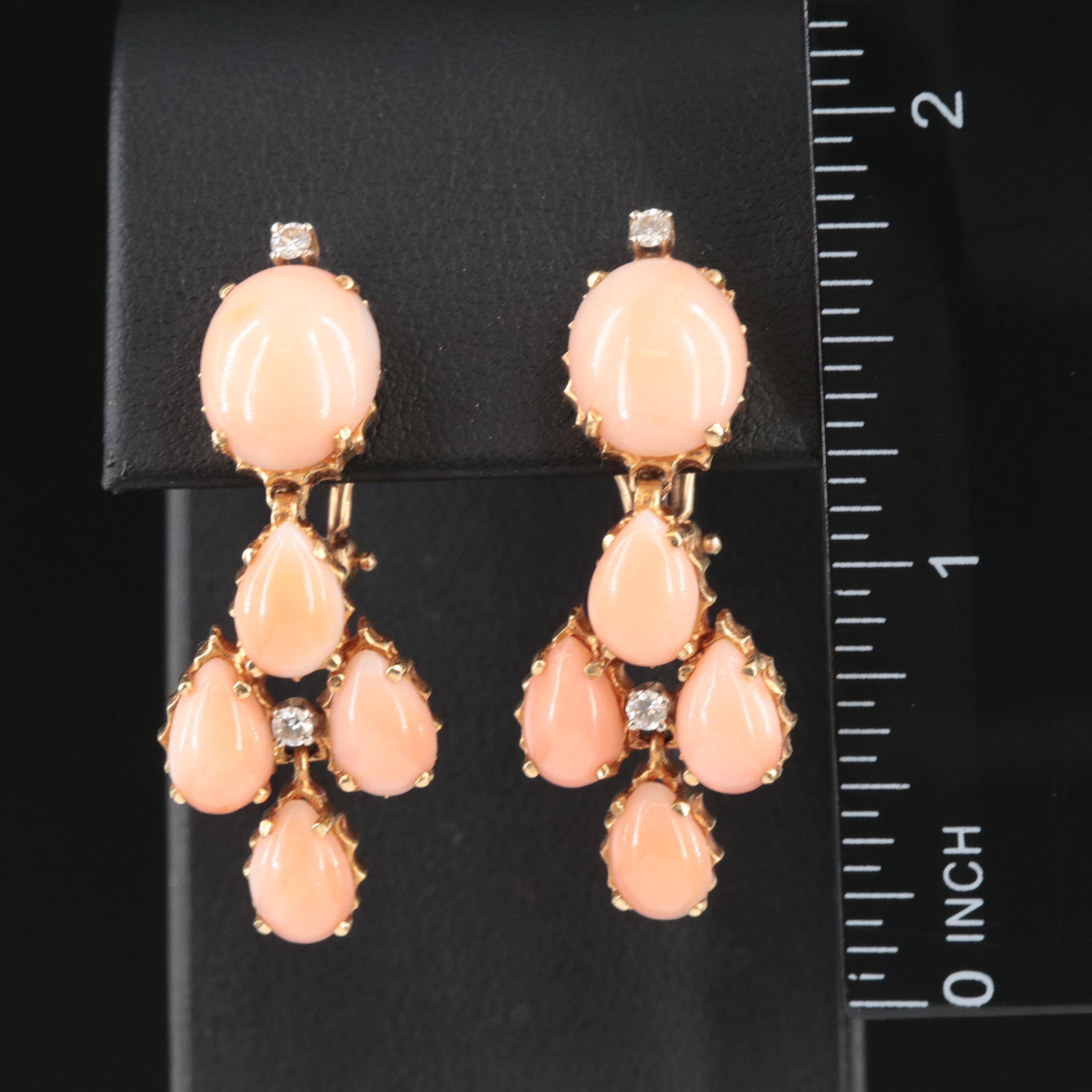Vintage 18K Coral and Diamond Earrings