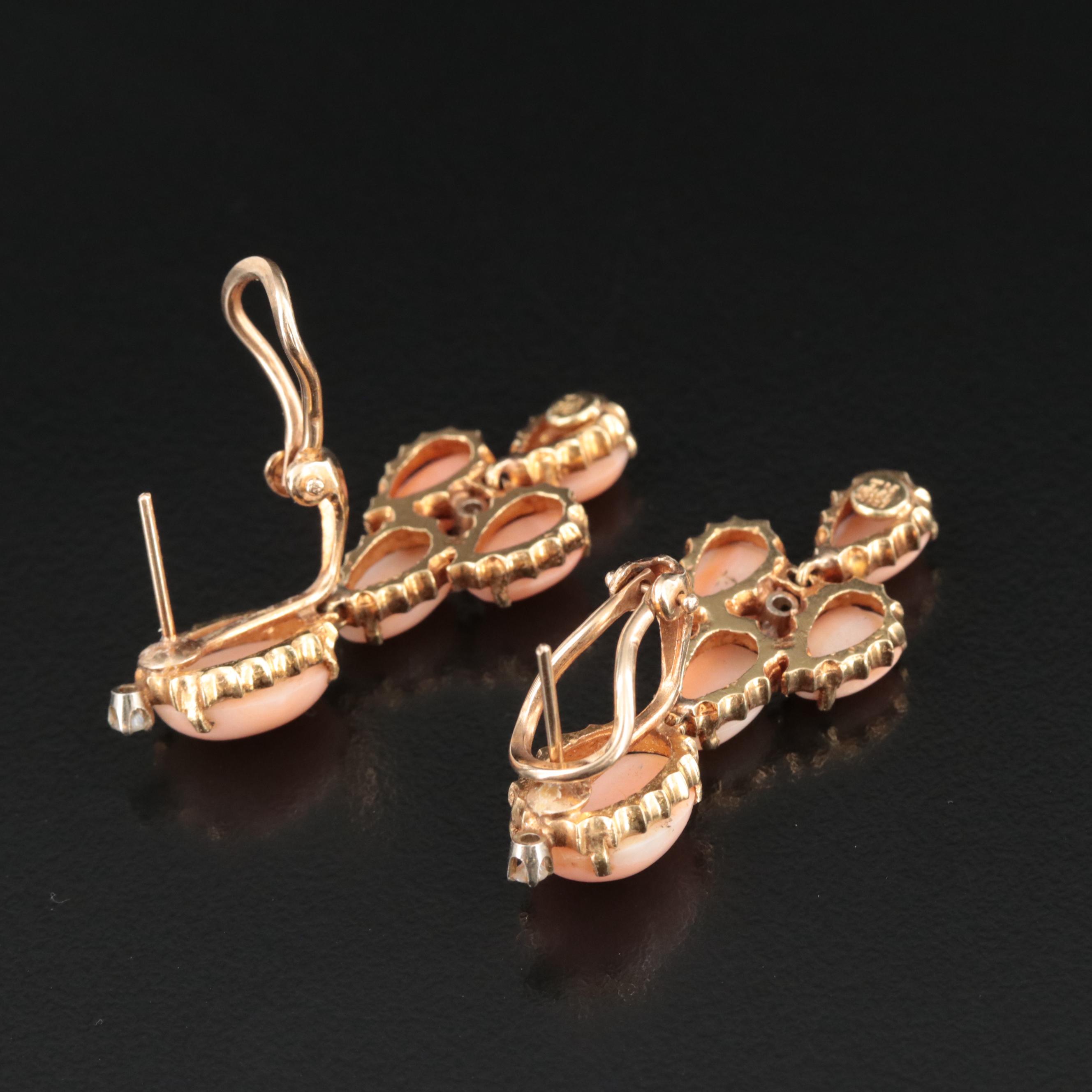 Vintage 18K Coral and Diamond Earrings