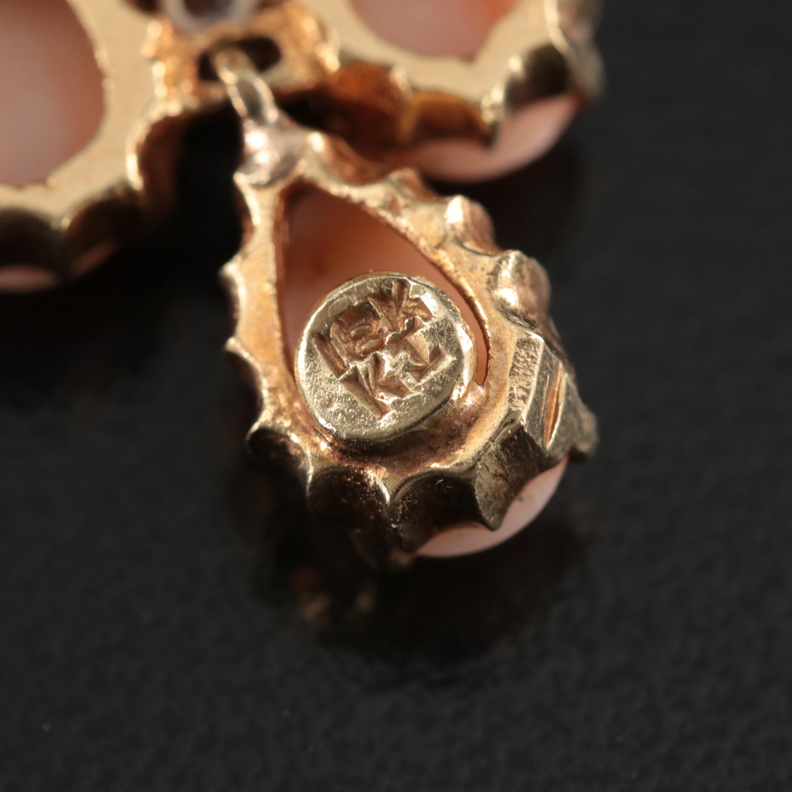 Vintage 18K Coral and Diamond Earrings