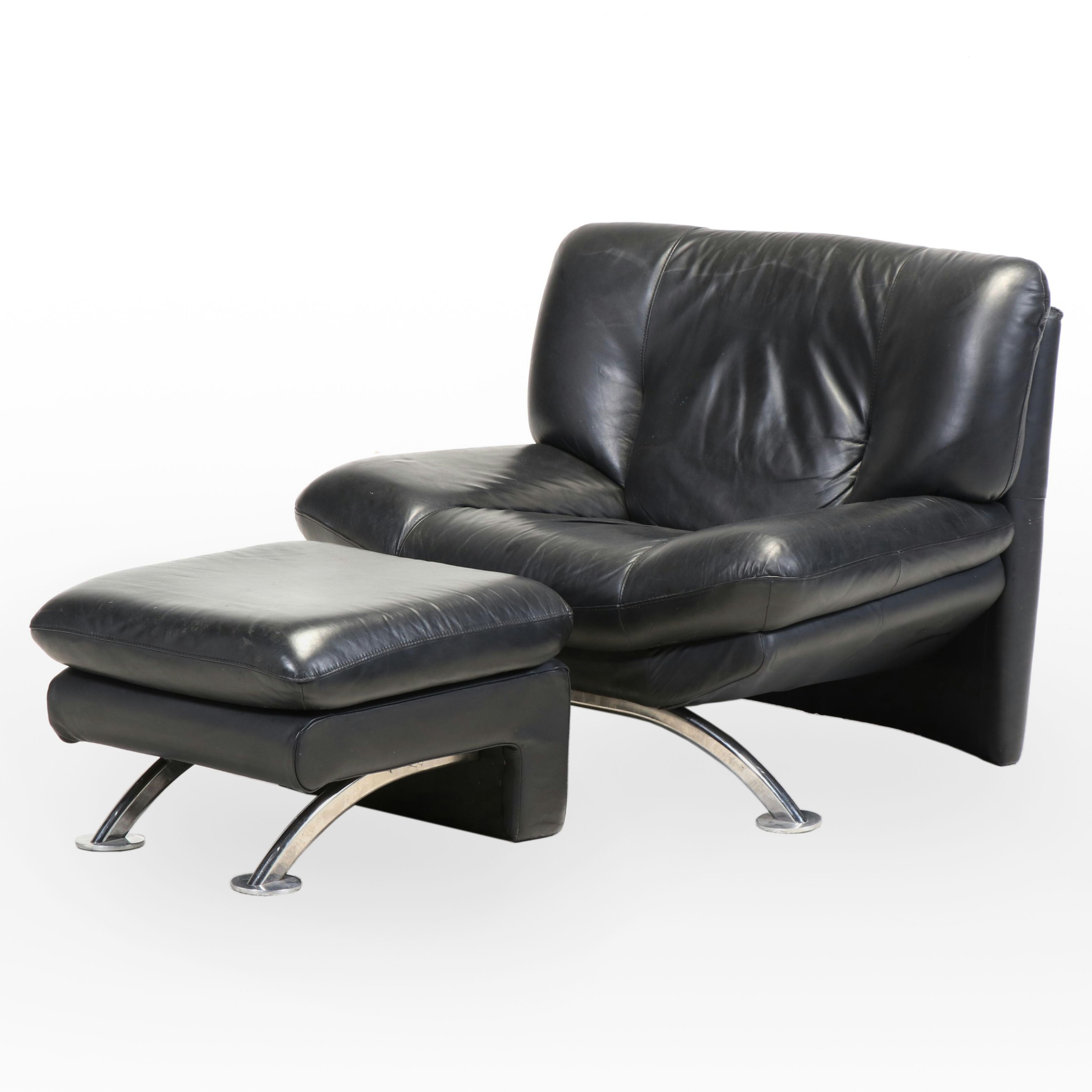 Klauss Italia Postmodern Leather Lounge Chair and Ottoman