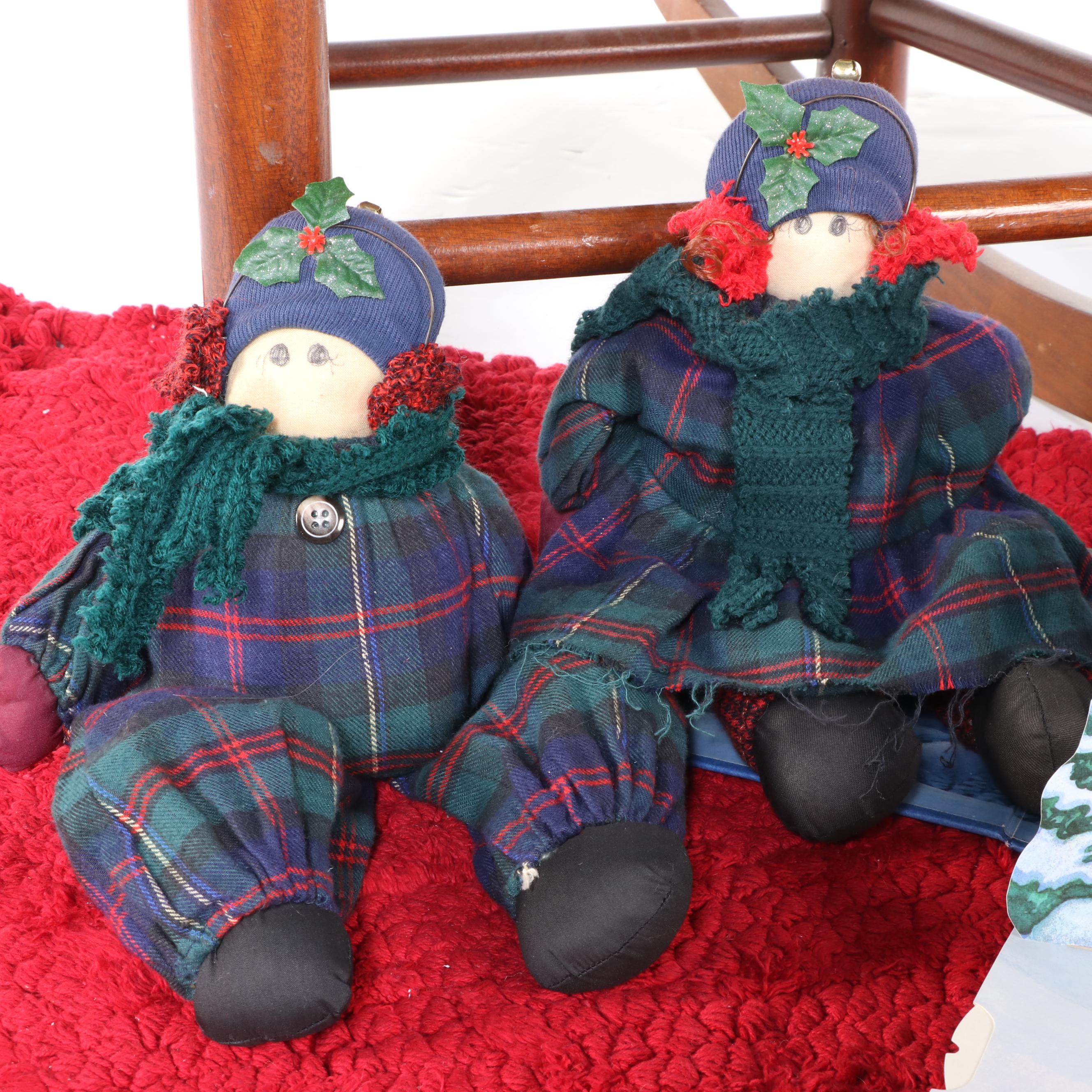 Child-Sized Wood Rocking Chair, Accent Rug, Snowmen Plushes, and Pop-Up Book