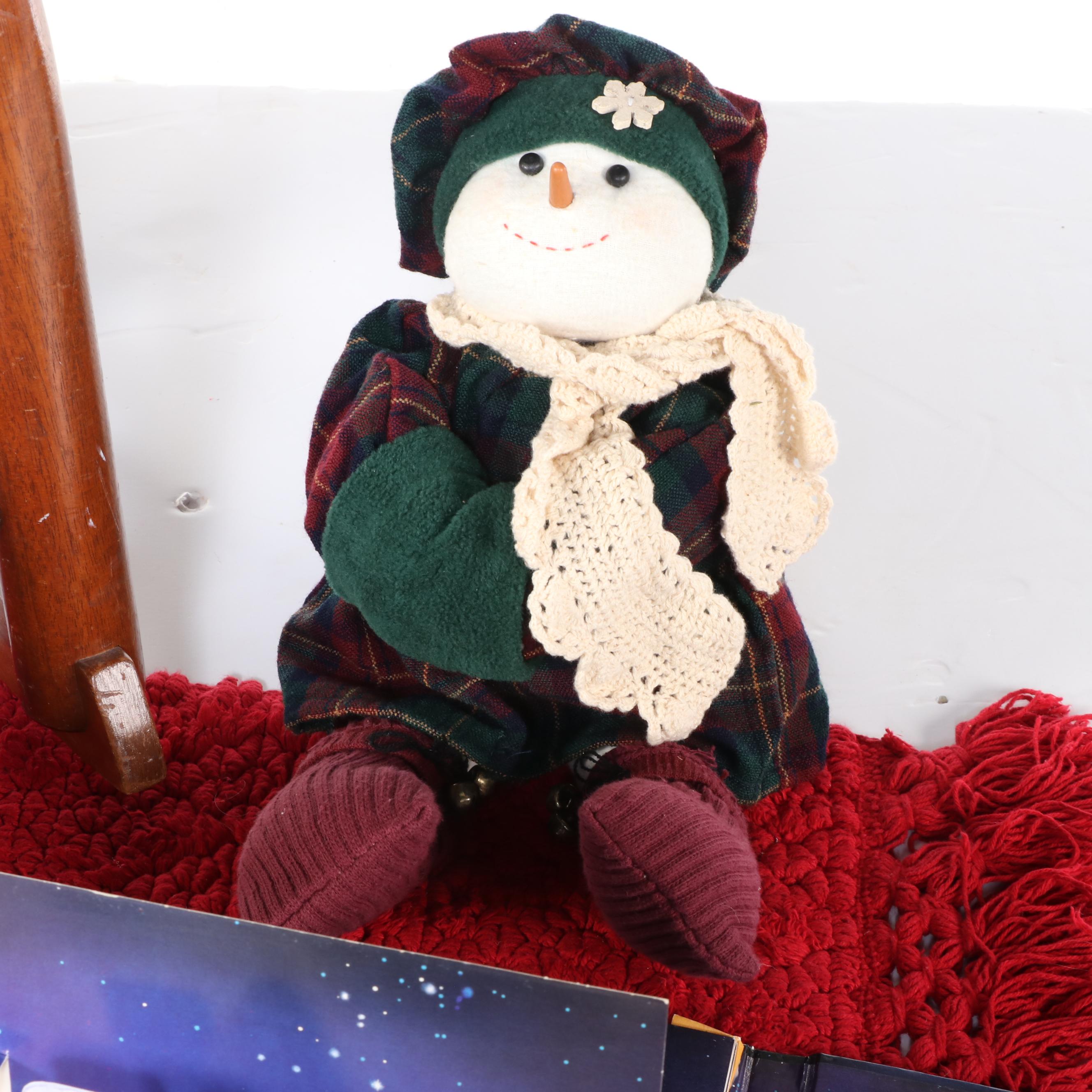 Child-Sized Wood Rocking Chair, Accent Rug, Snowmen Plushes, and Pop-Up Book