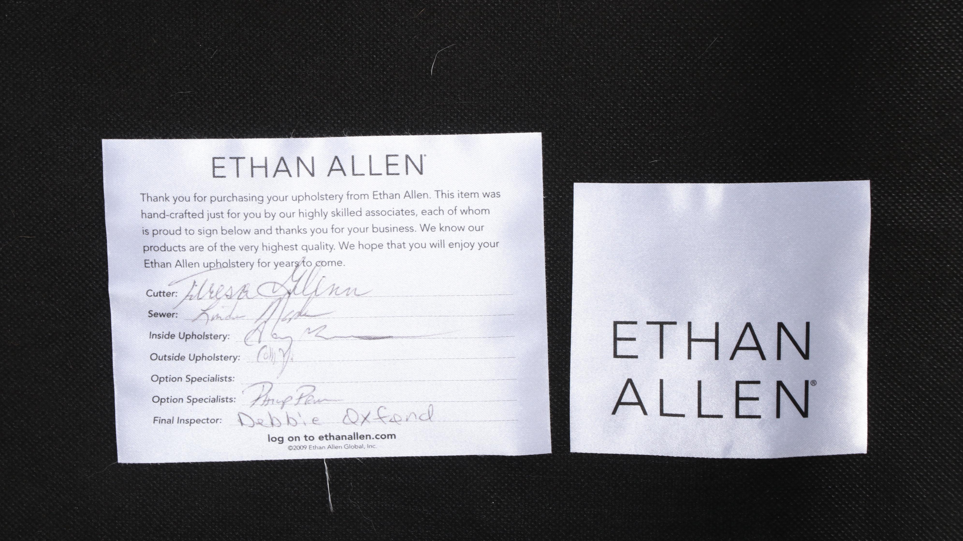 Ethan Allen "Gilcrest" Round Dining Table with Custom Upholstered Dining Chairs