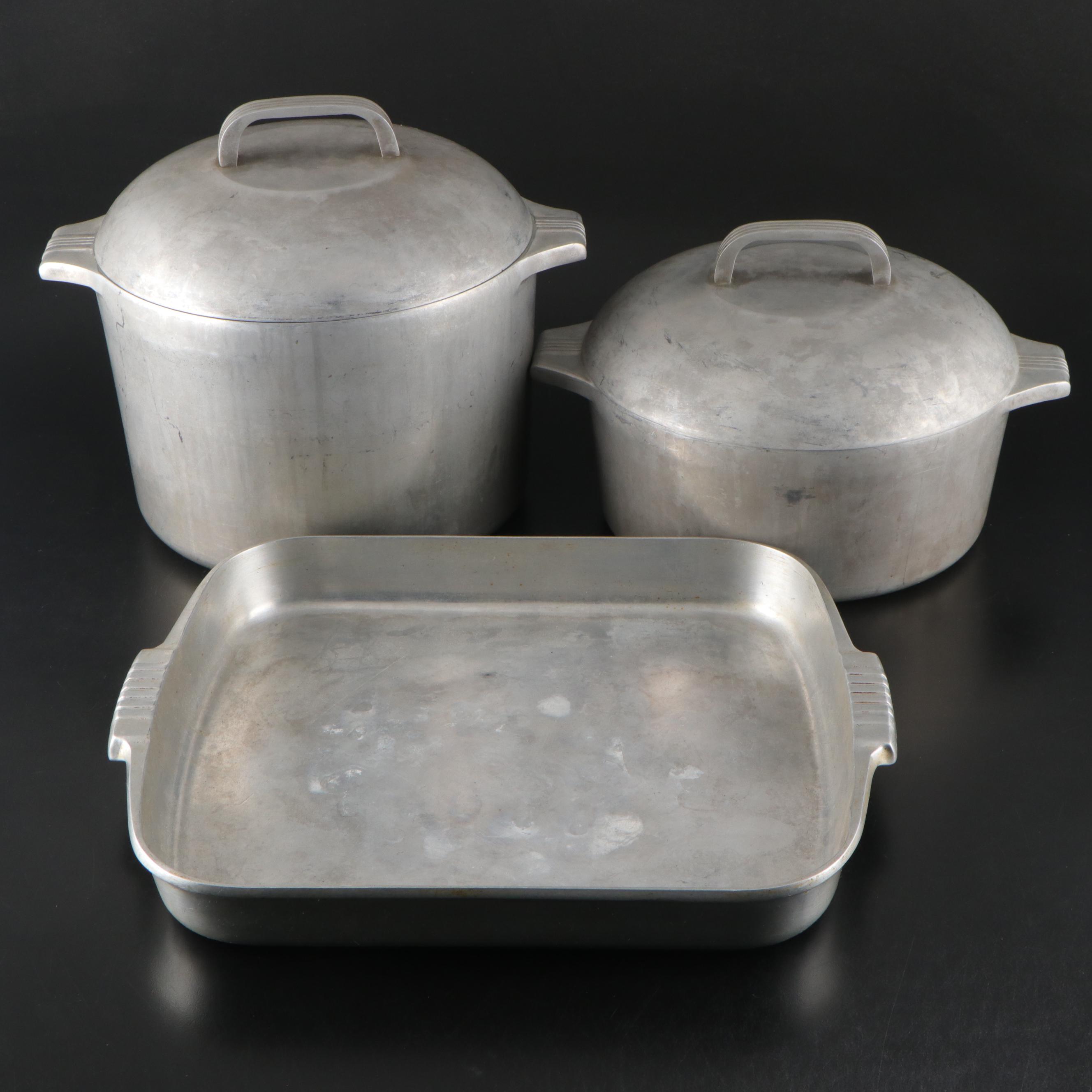 Wagner Ware Magnalite Aluminum Pots with Roast and Bake Pan, 1960s