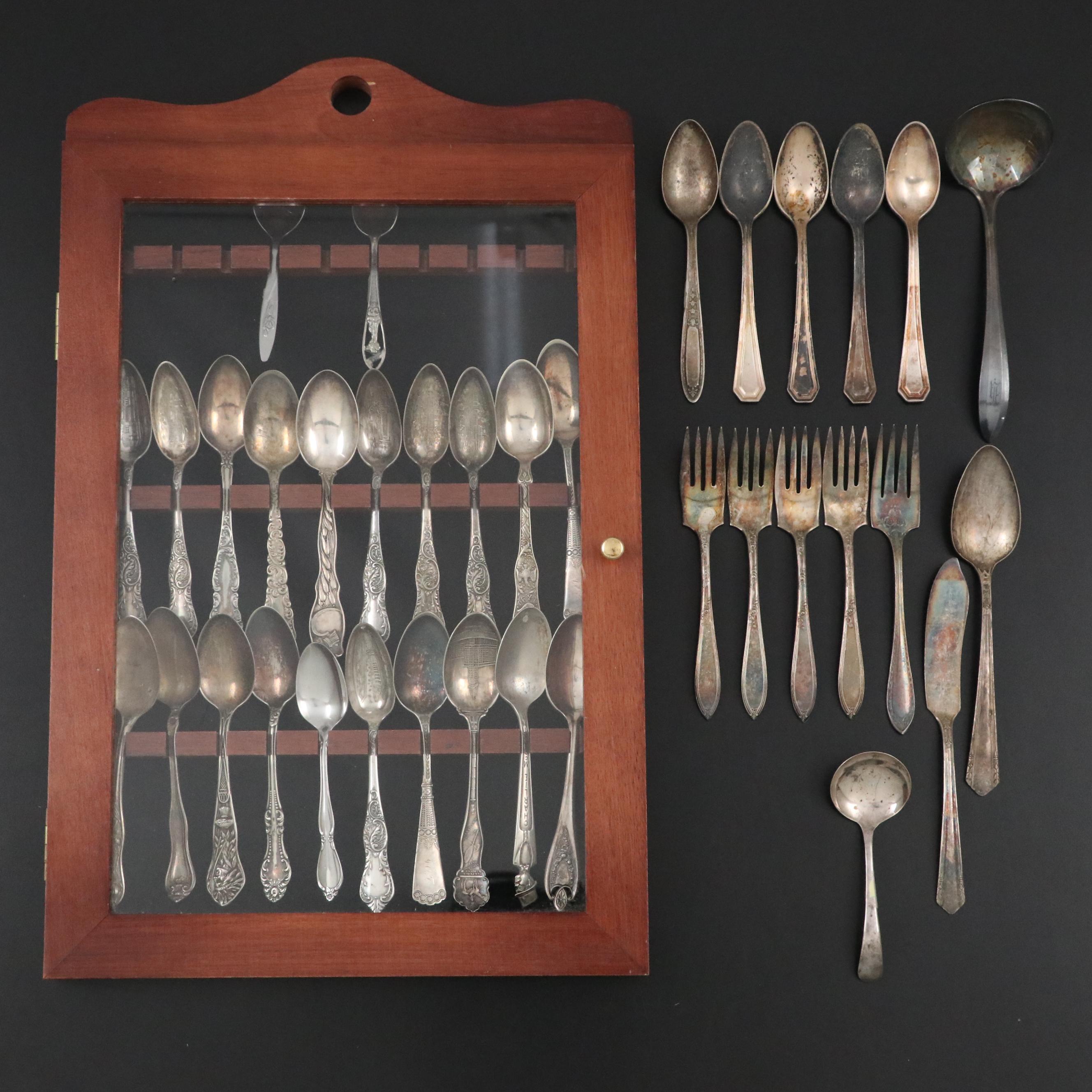 Wm. Rogers and Other Silver Plate Flatware with Display Case
