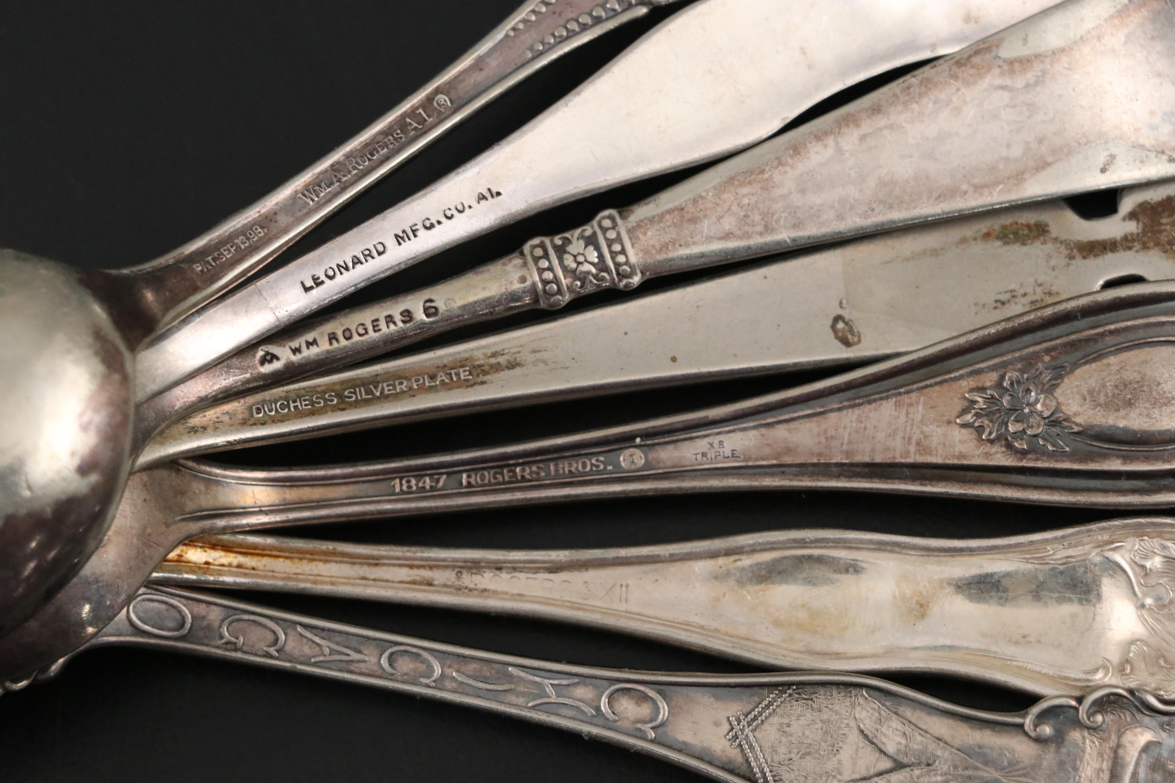 Wm. Rogers and Other Silver Plate Flatware with Display Case