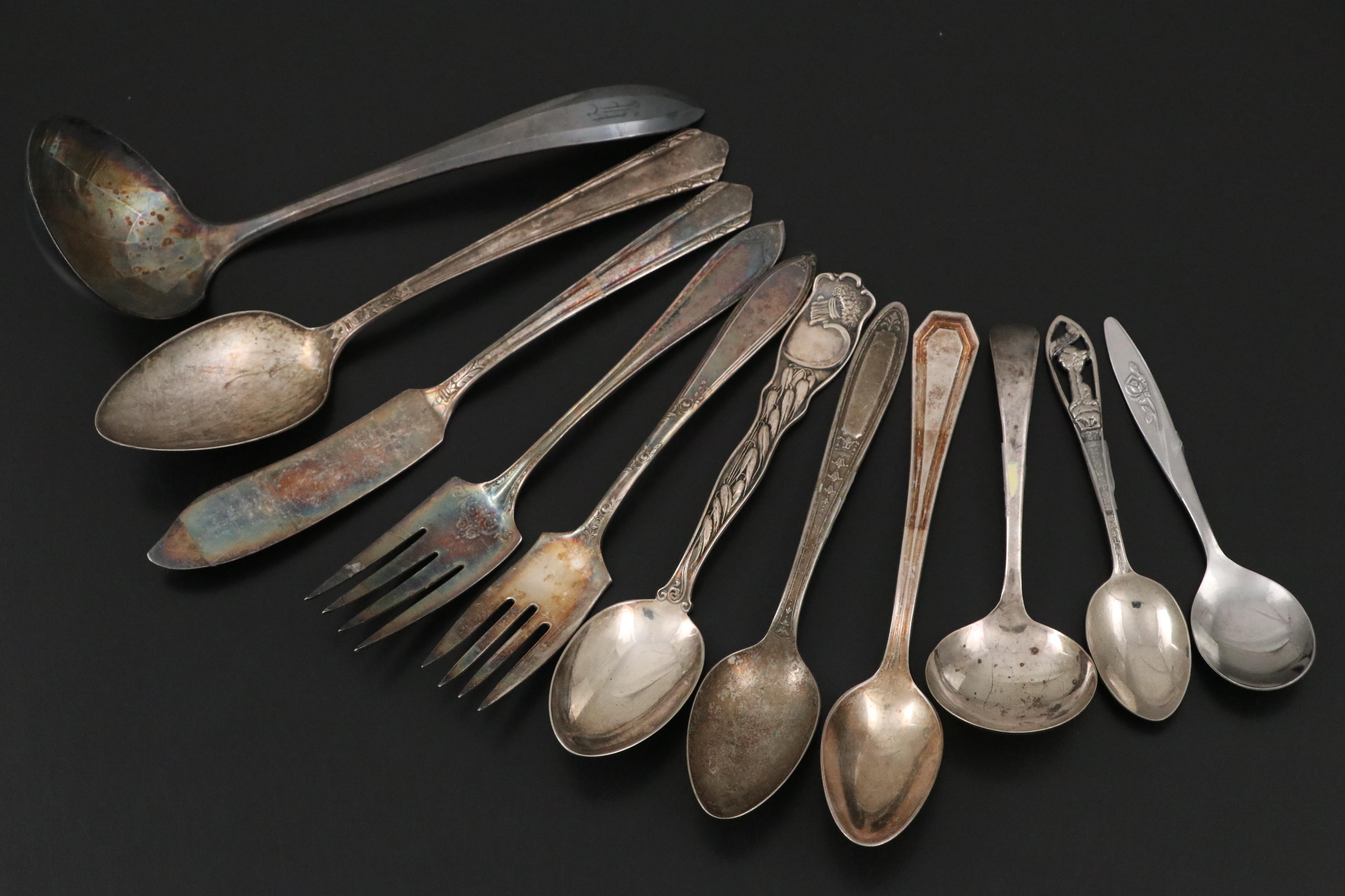 Wm. Rogers and Other Silver Plate Flatware with Display Case