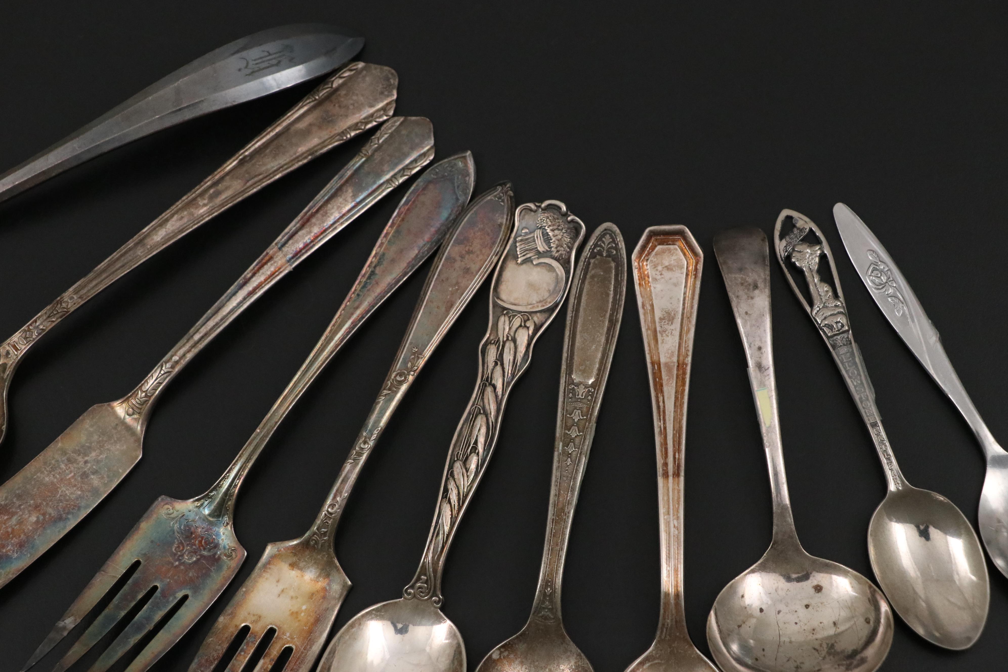 Wm. Rogers and Other Silver Plate Flatware with Display Case