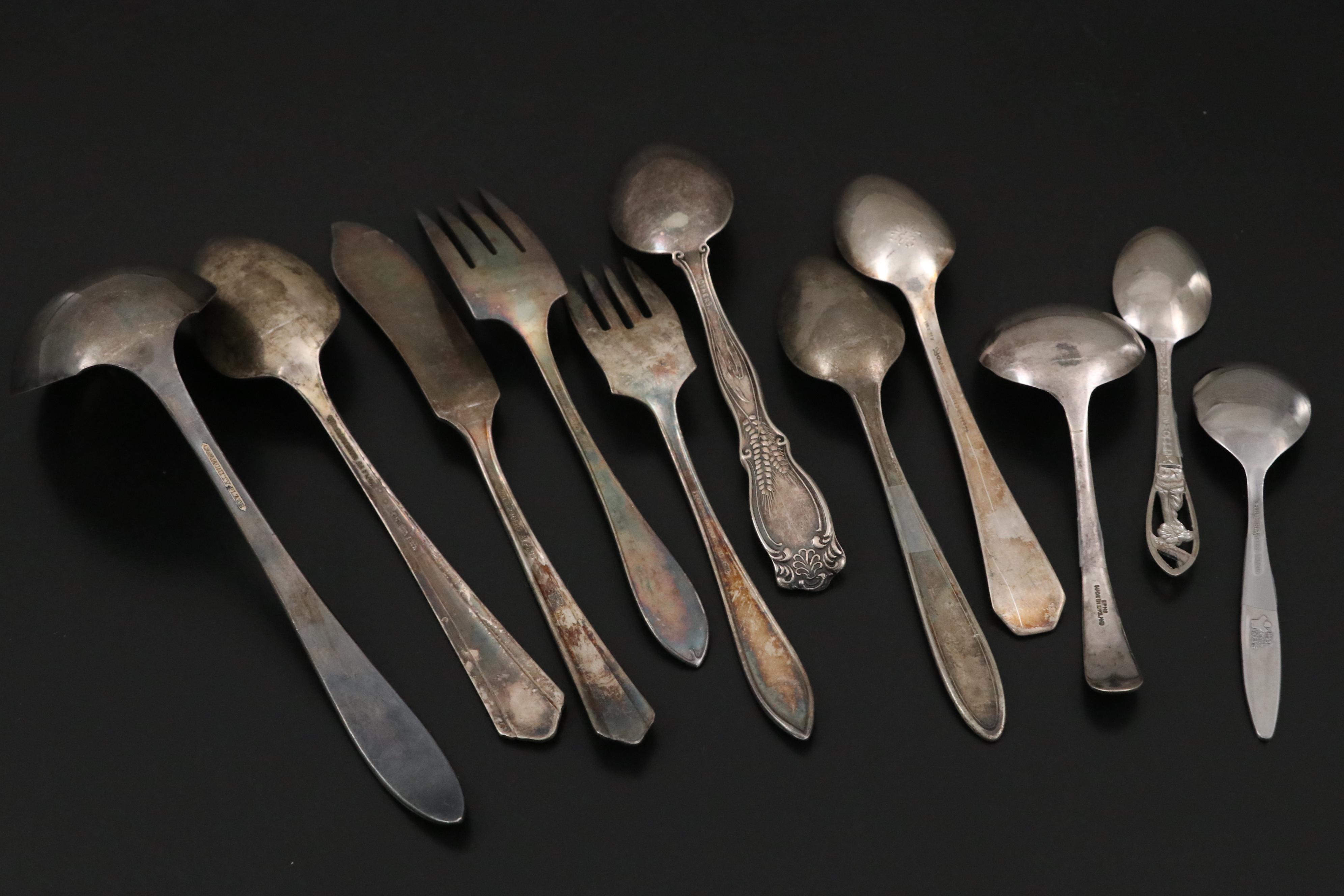 Wm. Rogers and Other Silver Plate Flatware with Display Case