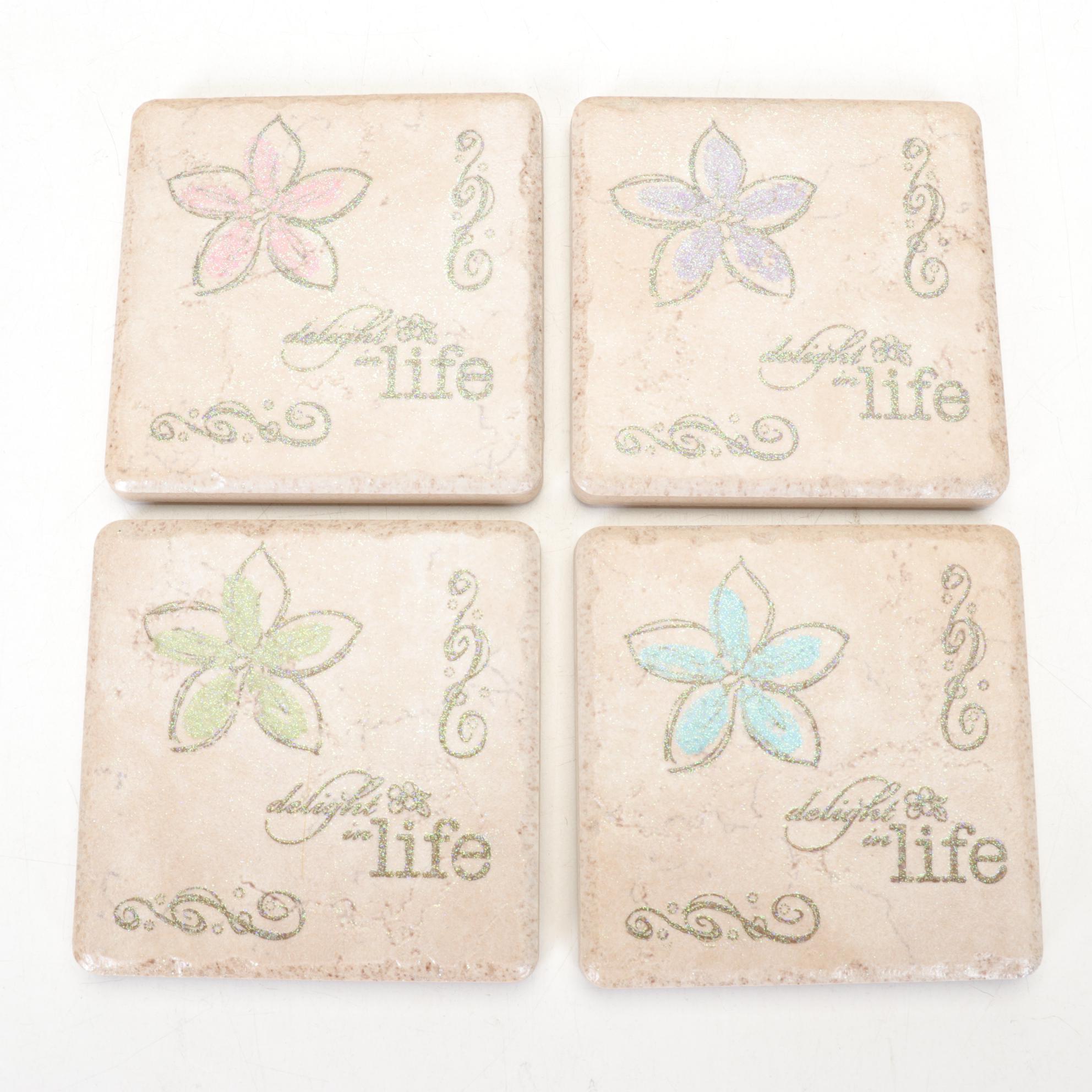 Woven Basket, Stone Coasters and Other Wooden Decor