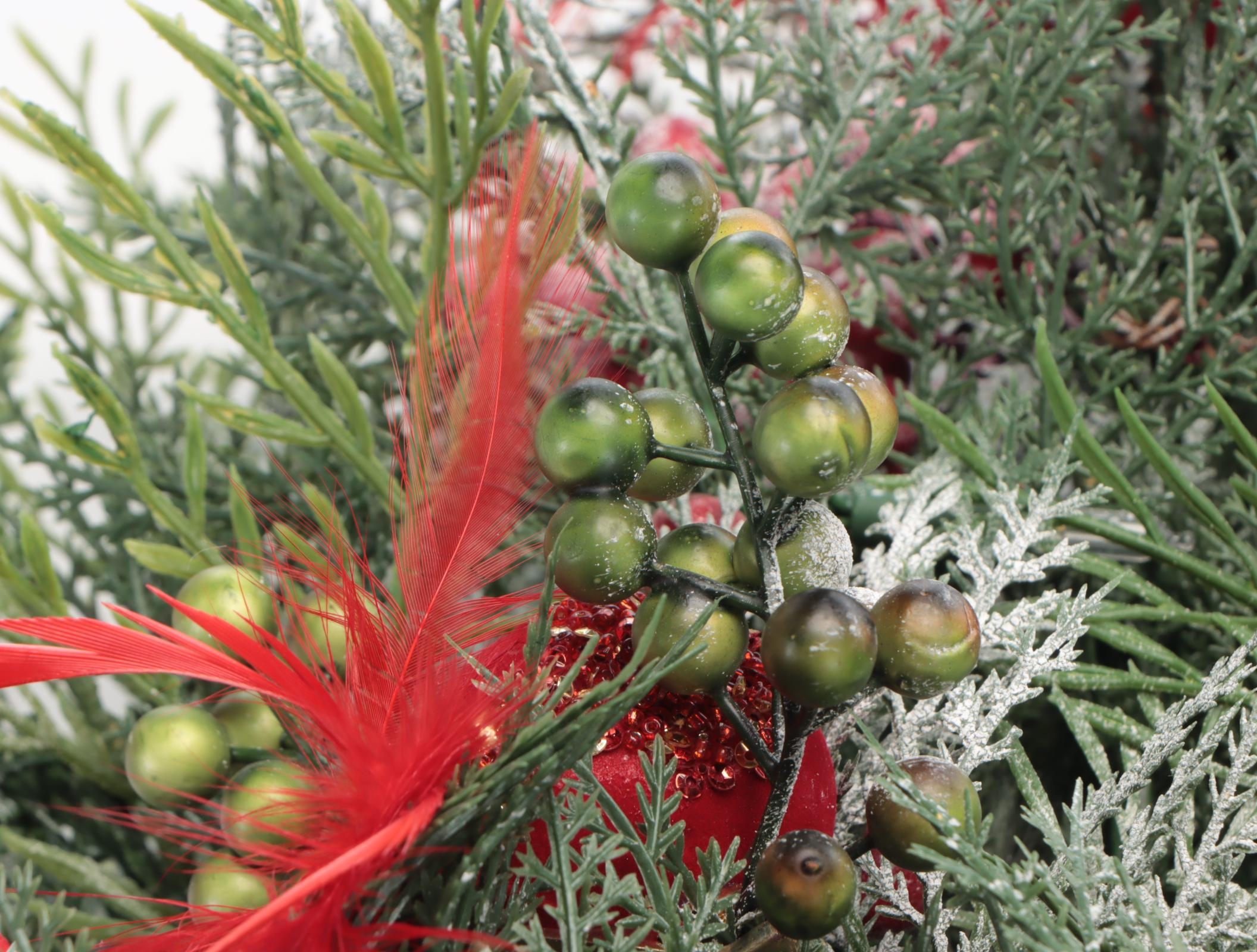 Red Candle Lantern and Artificial Christmas Wreath