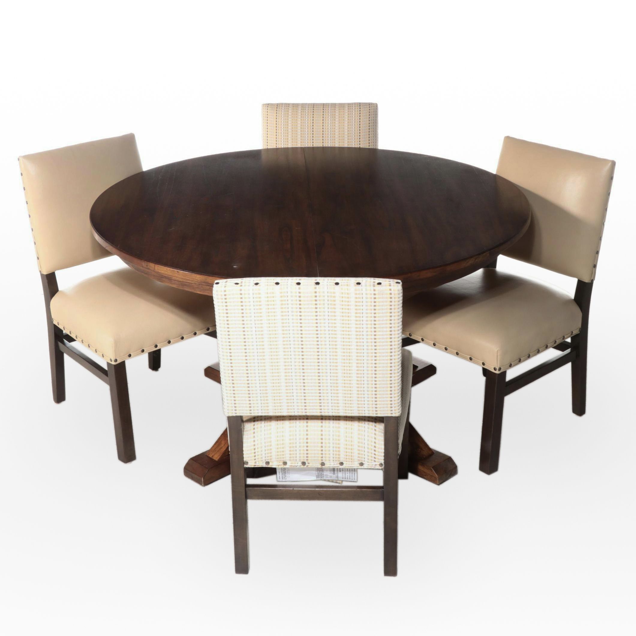 Ethan Allen "Gilcrest" Round Dining Table with Custom Upholstered Dining Chairs