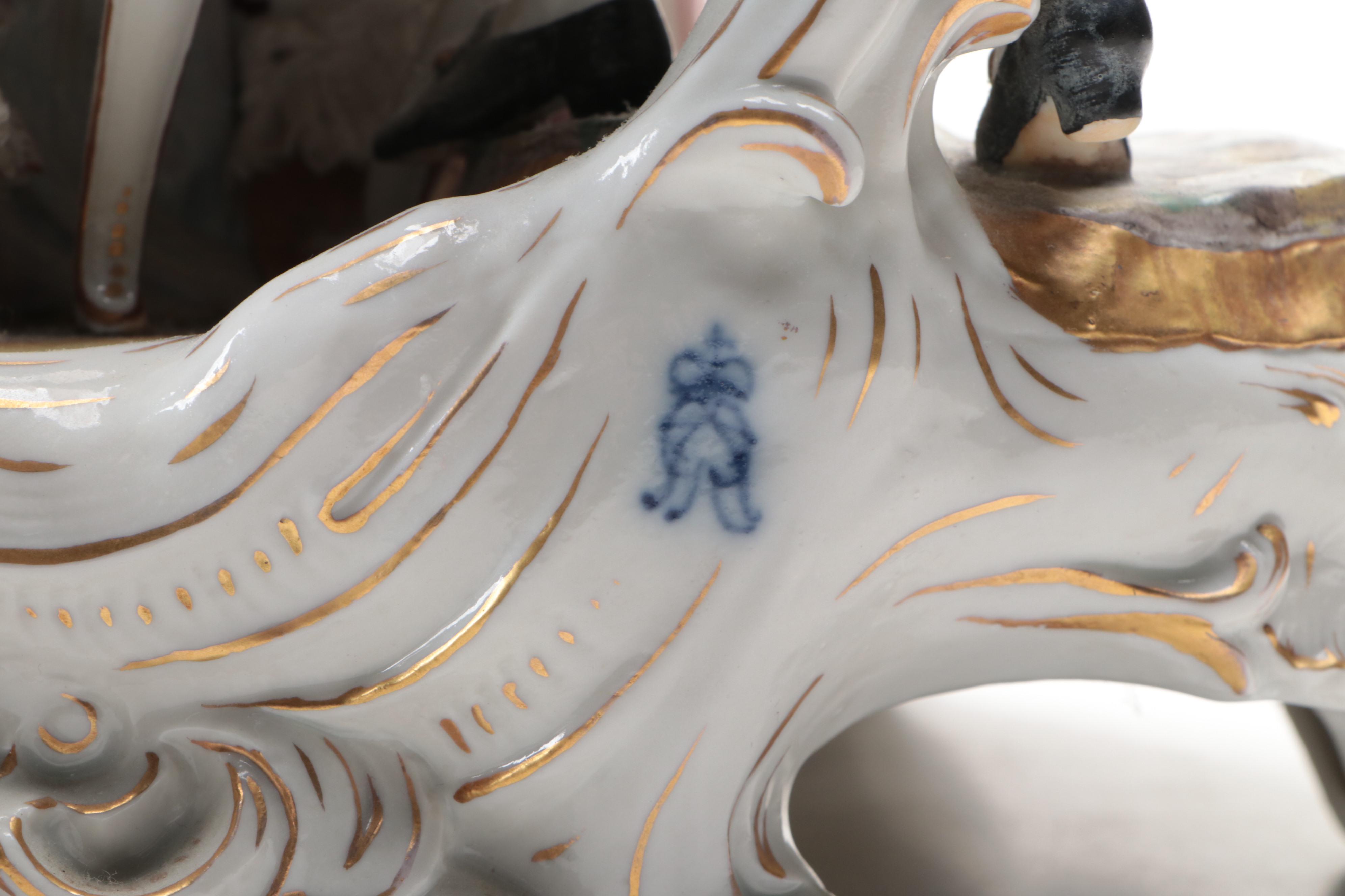 Volkstedt Dresden Lace Porcelain Salon Tableau Figural Group Lamp Base