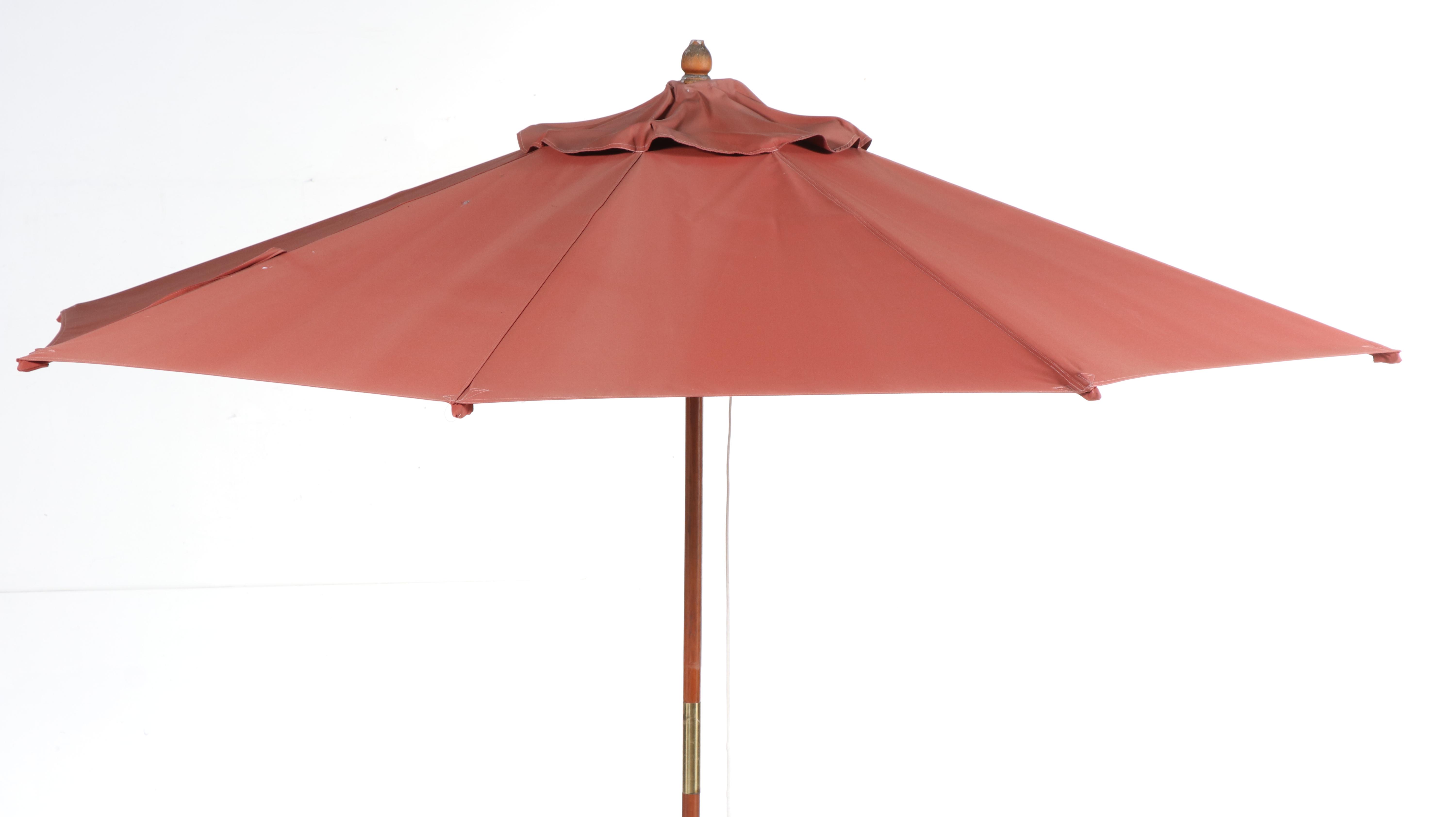 Wicker and Slatted Teak Patio Dining Table with Umbrella, Incl. Smith & Hawken