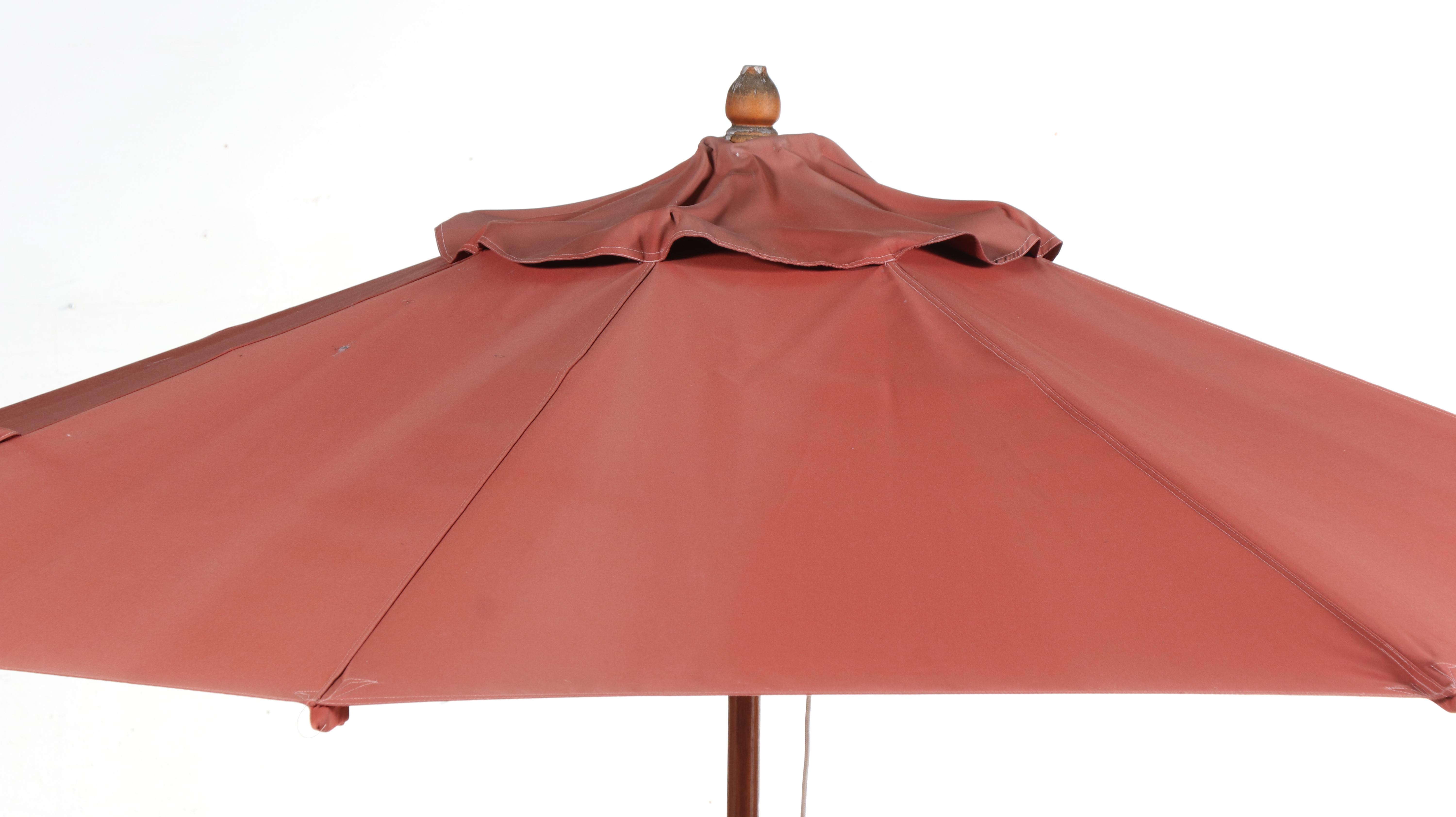 Wicker and Slatted Teak Patio Dining Table with Umbrella, Incl. Smith & Hawken