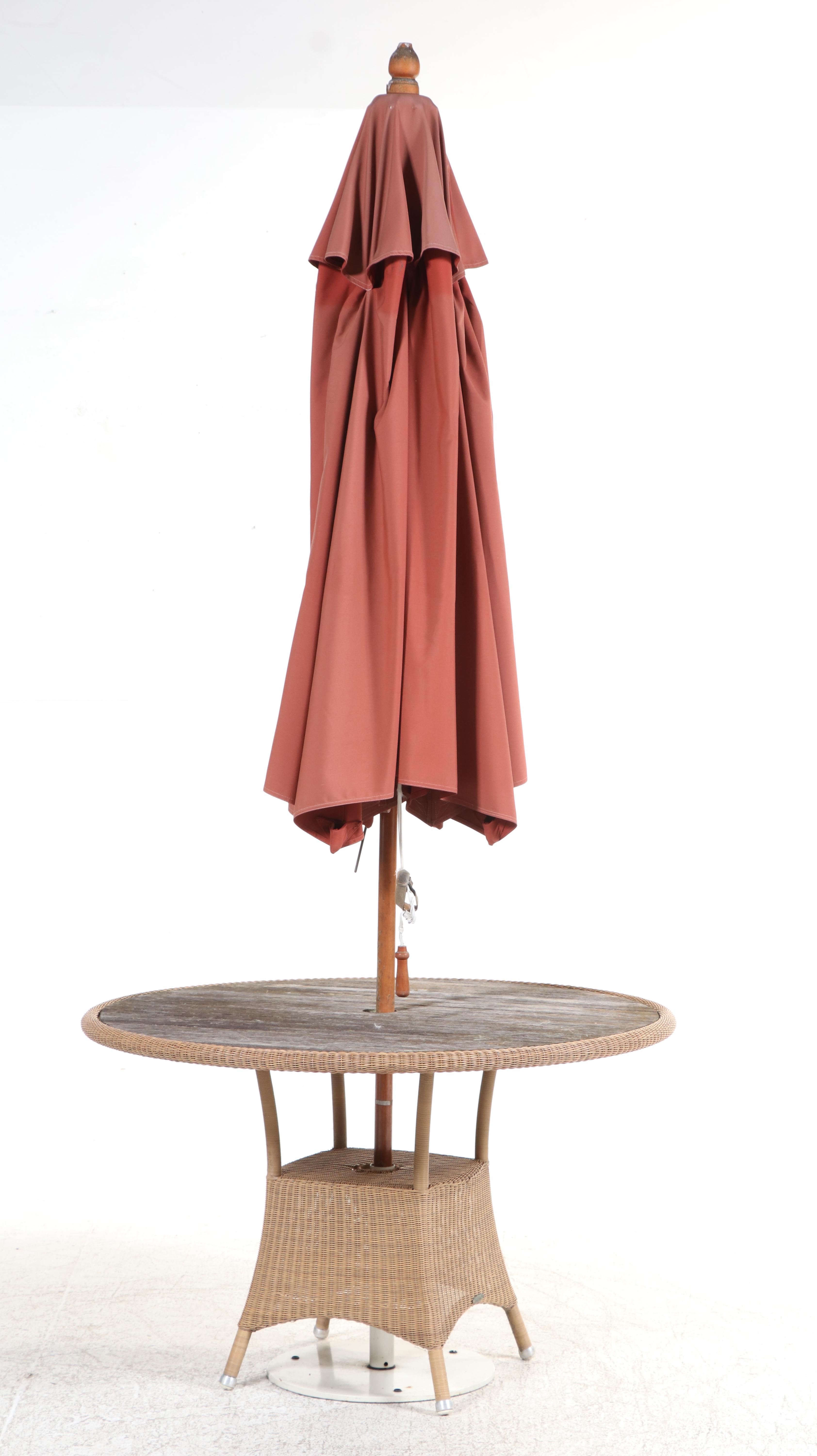 Wicker and Slatted Teak Patio Dining Table with Umbrella, Incl. Smith & Hawken