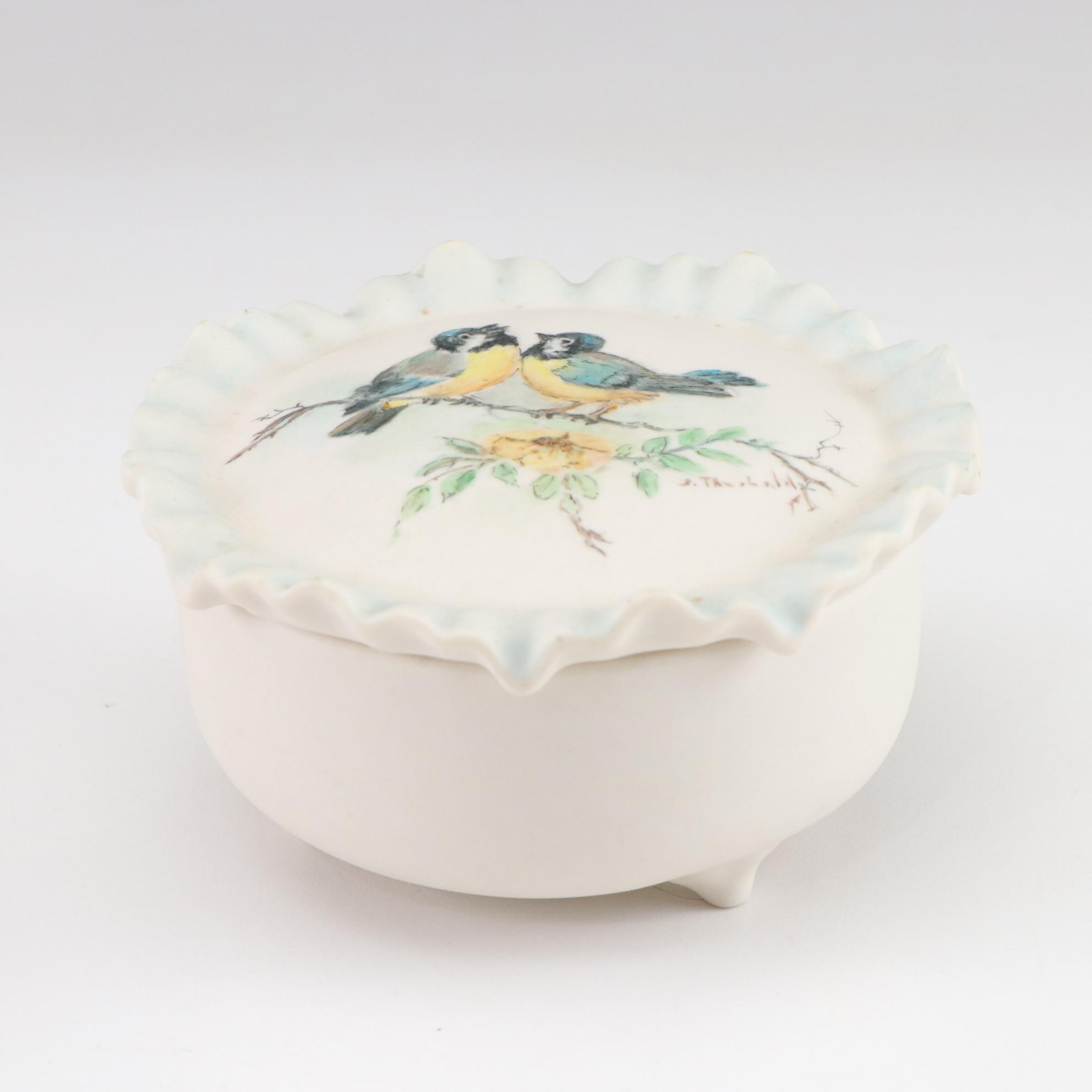Hand-Painted Blue Bird Dish, Floral Planter & Yellow Lily Sculpture