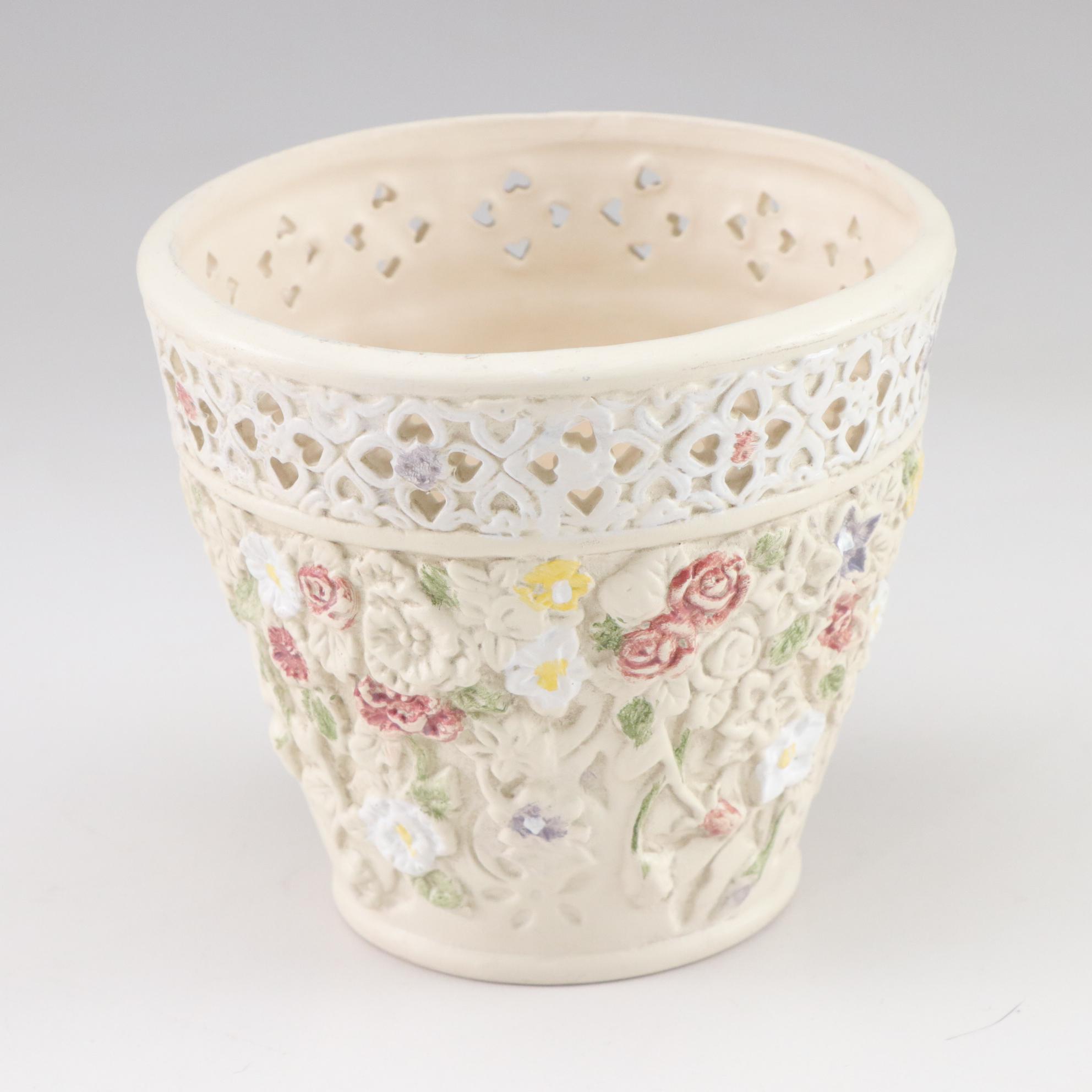 Hand-Painted Blue Bird Dish, Floral Planter & Yellow Lily Sculpture