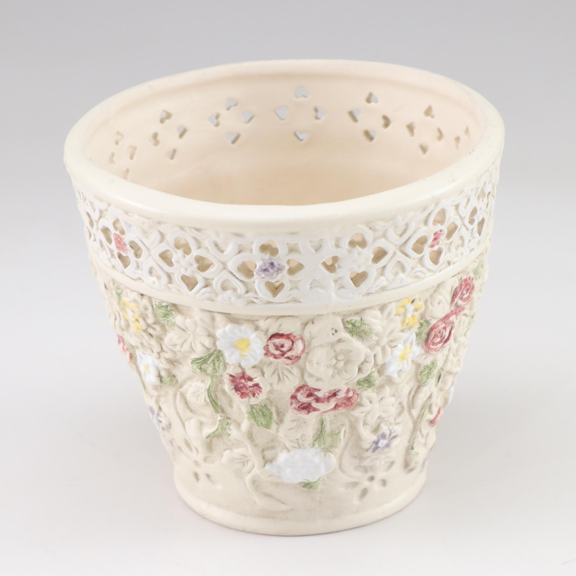 Hand-Painted Blue Bird Dish, Floral Planter & Yellow Lily Sculpture