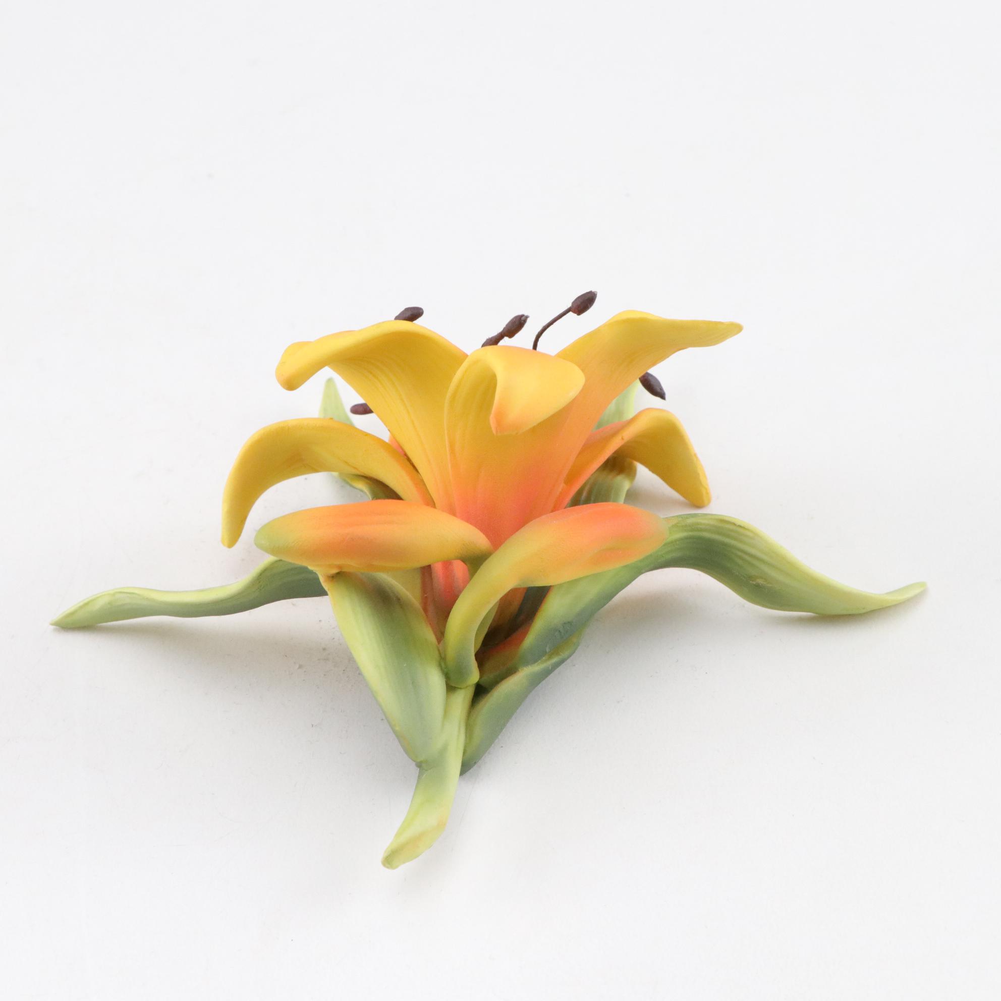 Hand-Painted Blue Bird Dish, Floral Planter & Yellow Lily Sculpture