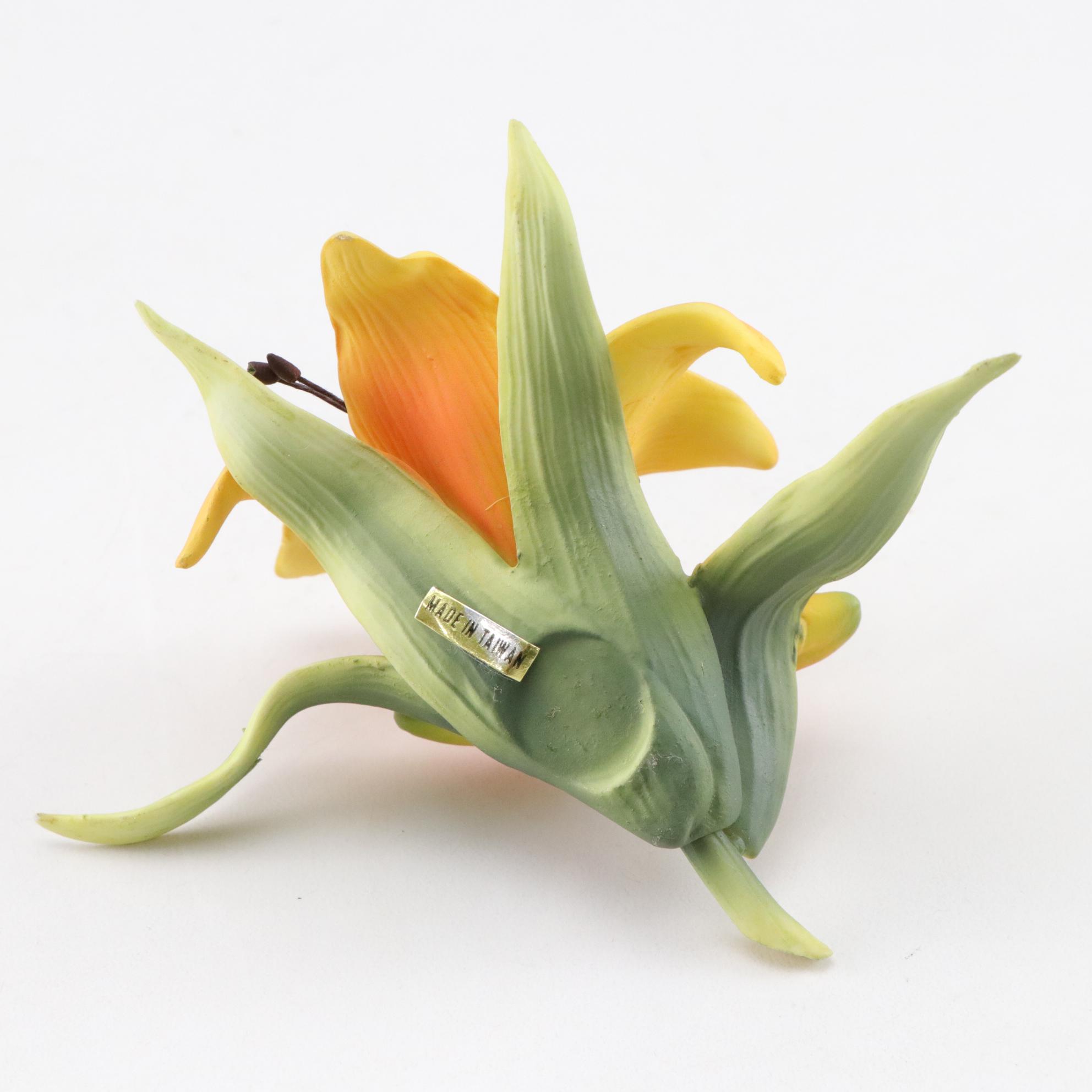 Hand-Painted Blue Bird Dish, Floral Planter & Yellow Lily Sculpture
