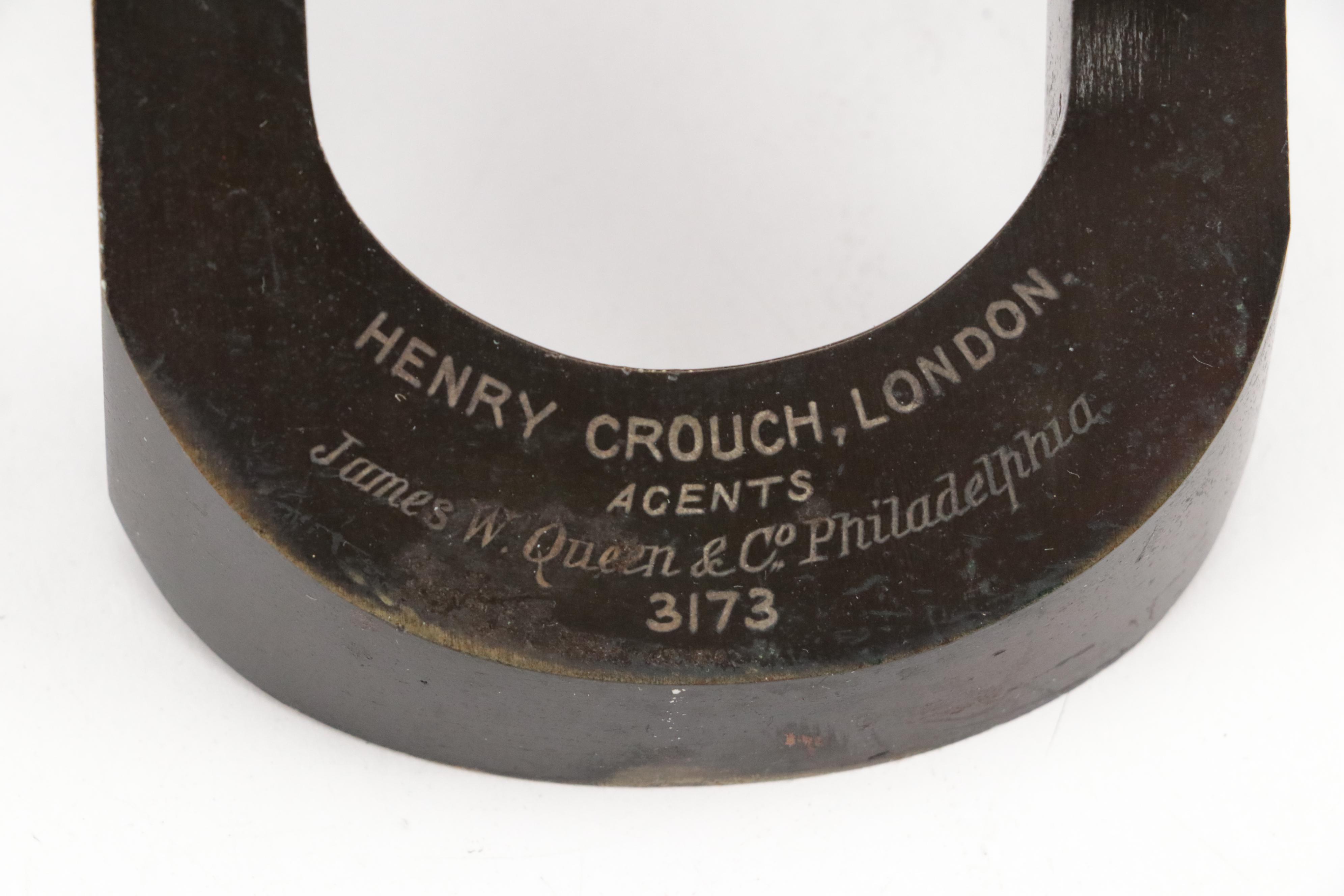 English Henry Crouch Lacquered Brass Binocular Microscope, Late 19th C.