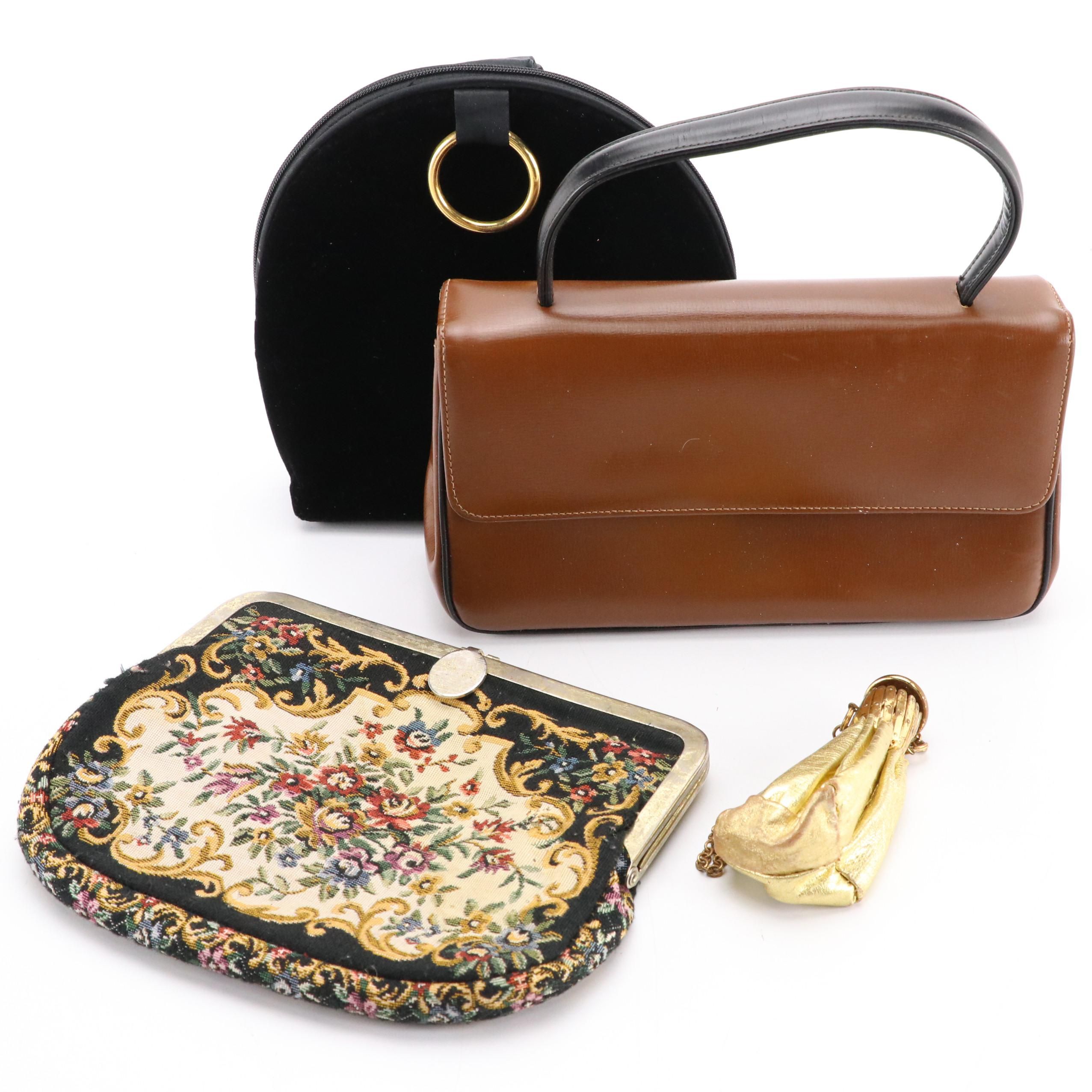 Pappagallo Top Handle Bag, Gate Top Purse, Petit Point, and Velveteen Bags