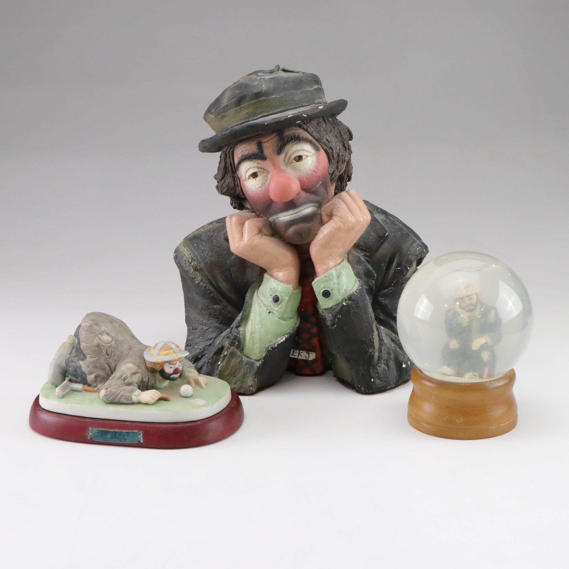 Emmett Kelly Jr. Bust, Snow Globe, and "The Putt" Statuette