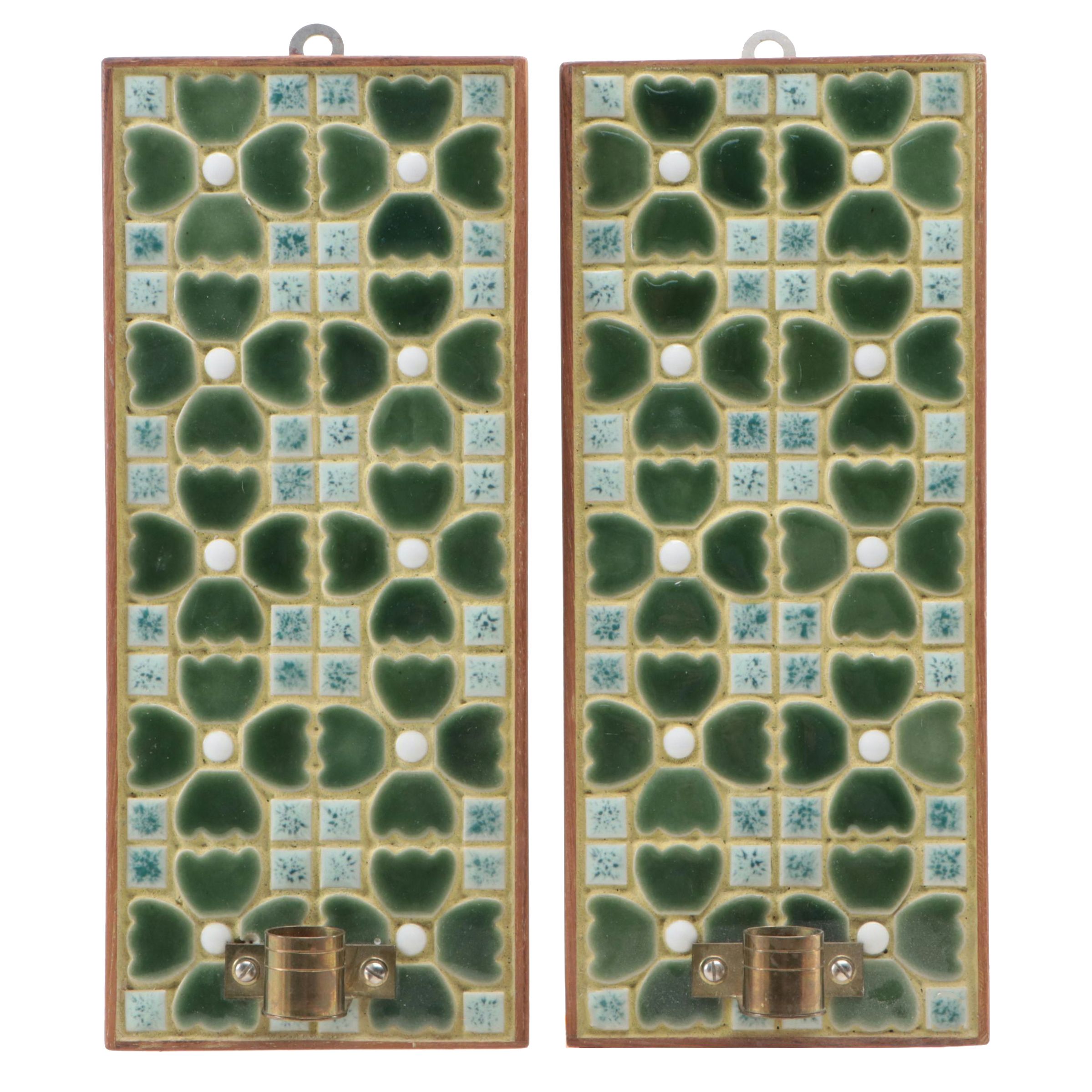 Danish Modern Tile Wall Hanging Candle Sconces, Mid to Late 20th Century