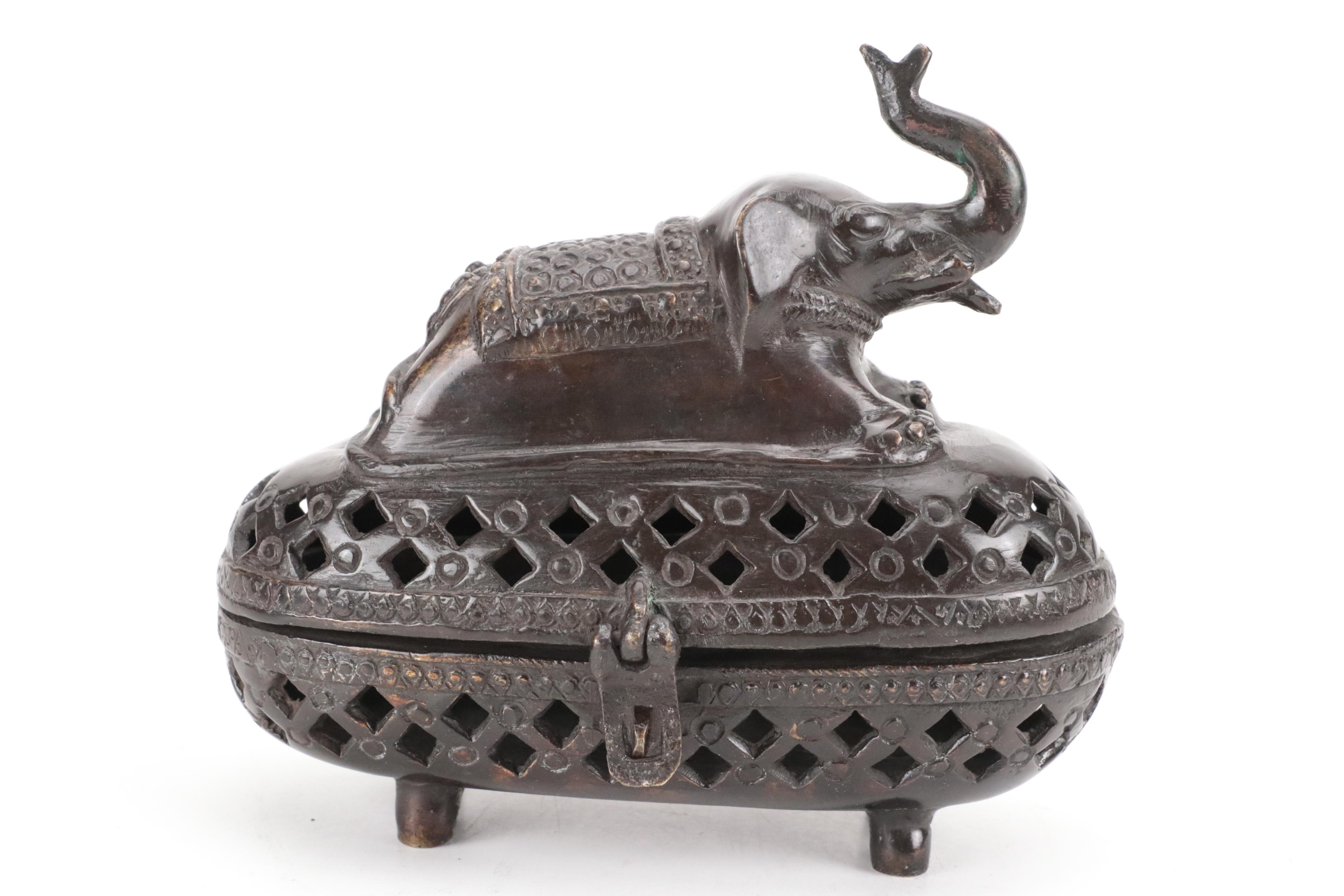 Elephant Motif Bronze Finish Metal Censer