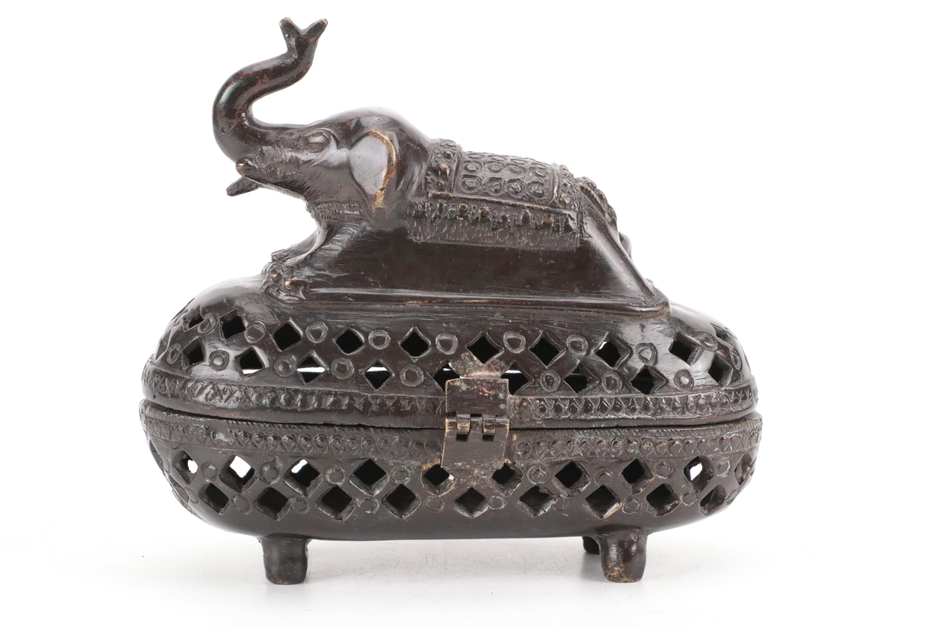 Elephant Motif Bronze Finish Metal Censer