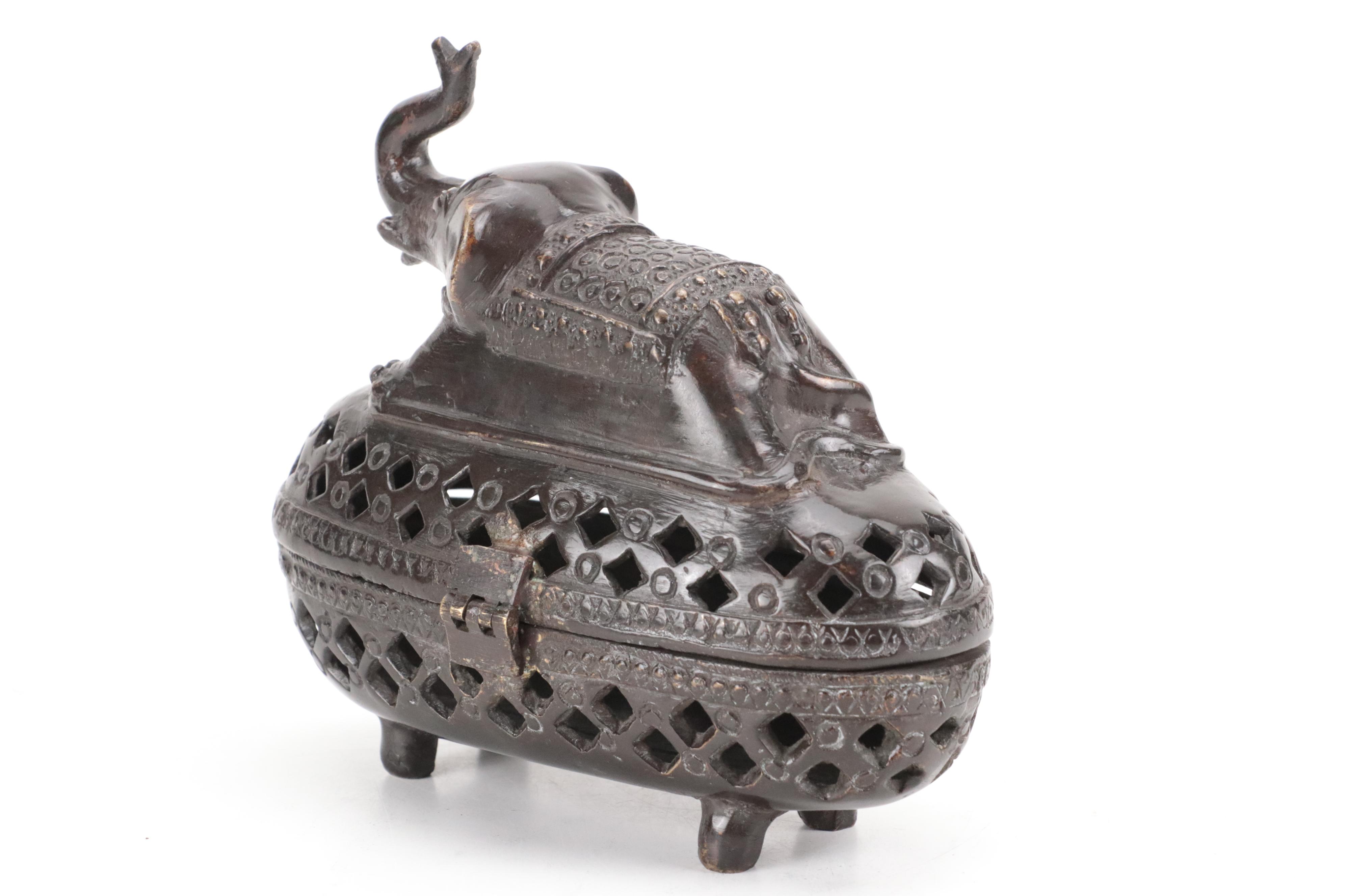 Elephant Motif Bronze Finish Metal Censer