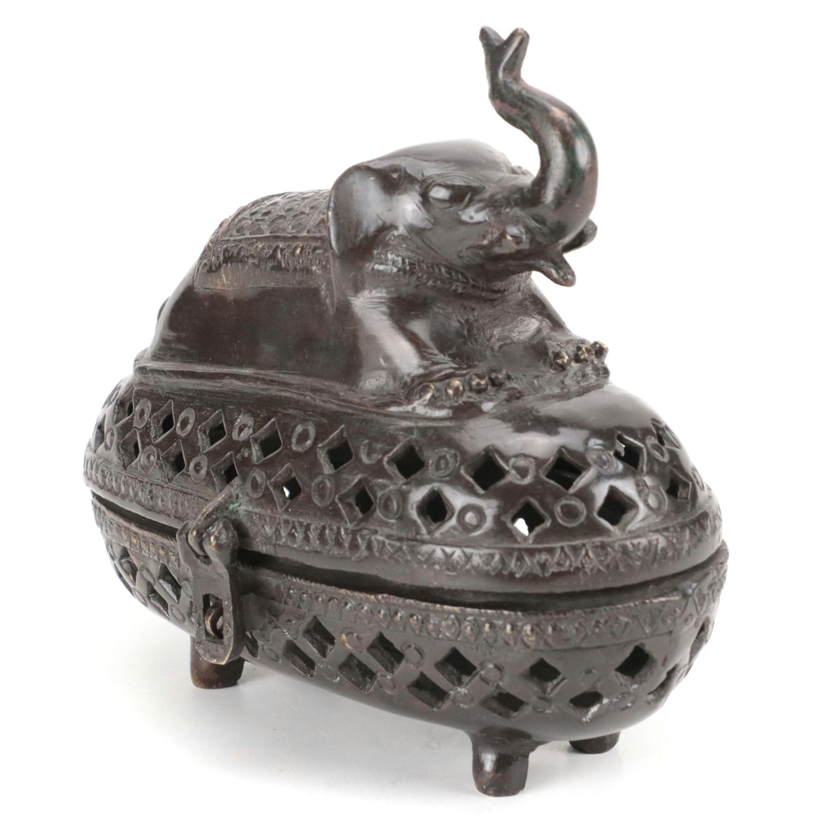 Elephant Motif Bronze Finish Metal Censer