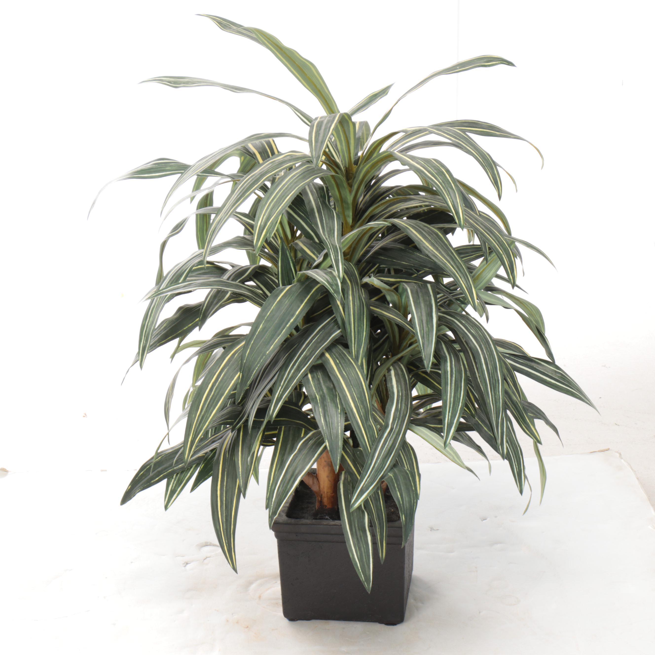 Wheel-Thrown Lidded Ginger Jar and Four-Handled Vase with Artificial Plant