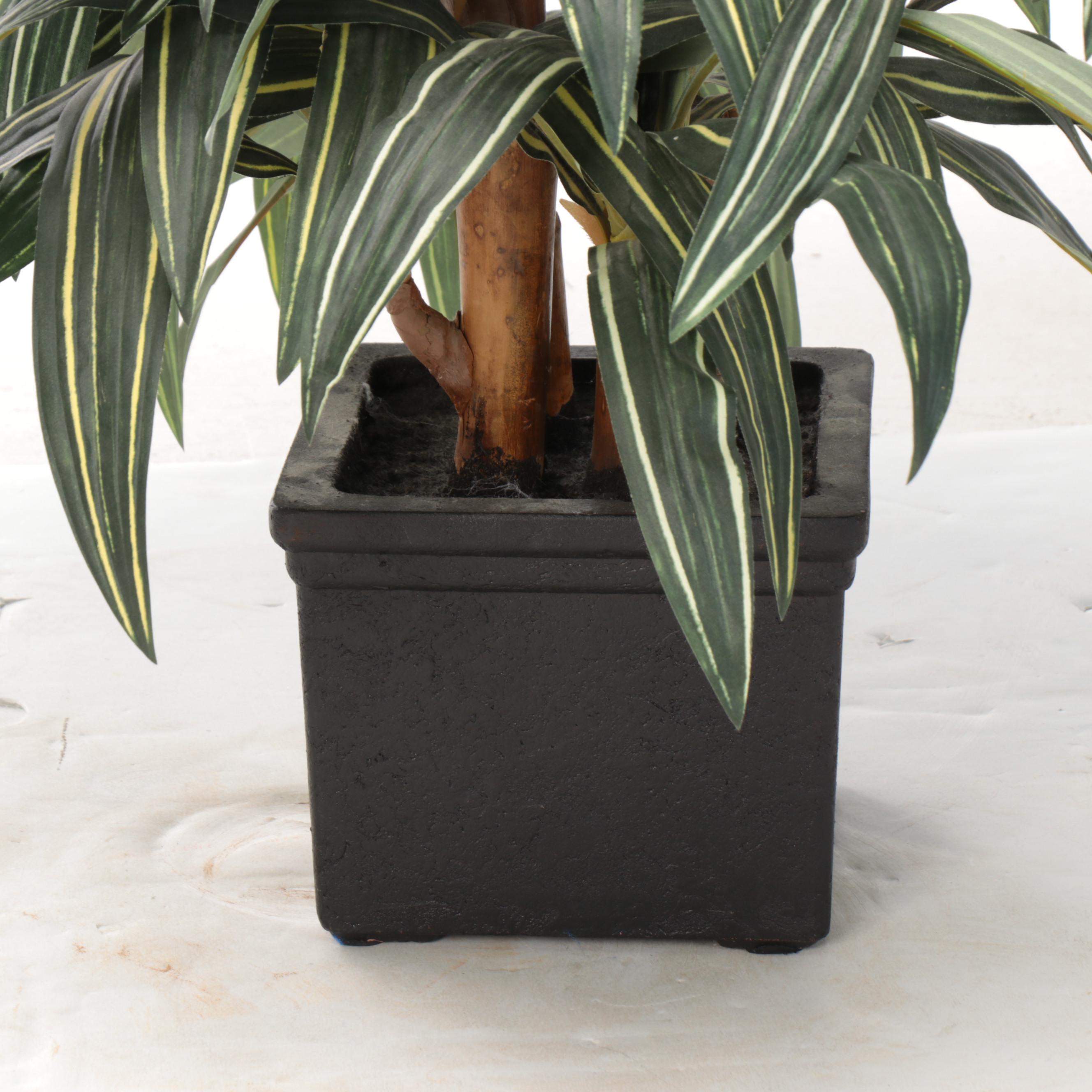 Wheel-Thrown Lidded Ginger Jar and Four-Handled Vase with Artificial Plant