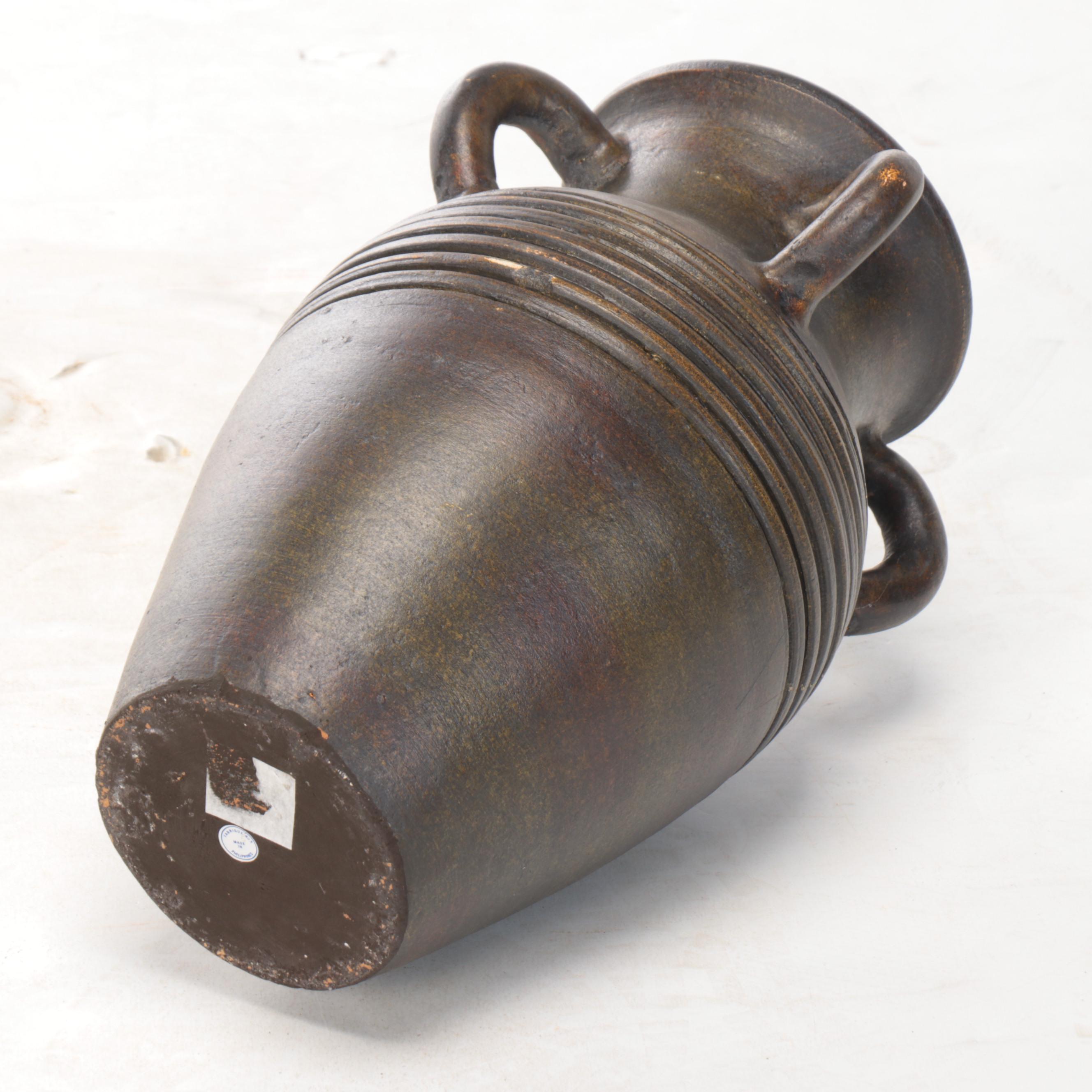 Wheel-Thrown Lidded Ginger Jar and Four-Handled Vase with Artificial Plant