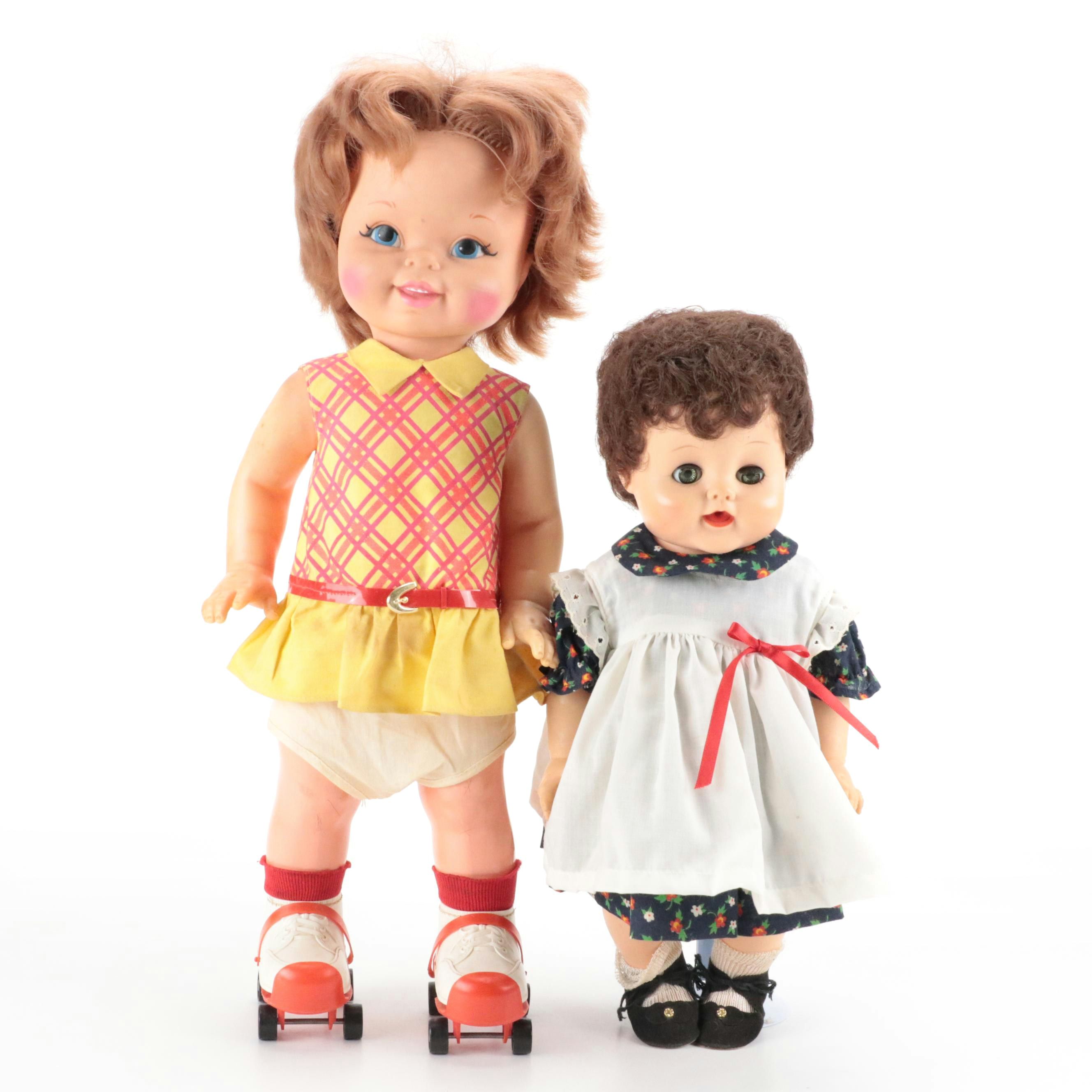 Mattel Doll with Roller Skates (1964) and Black-Haired Doll