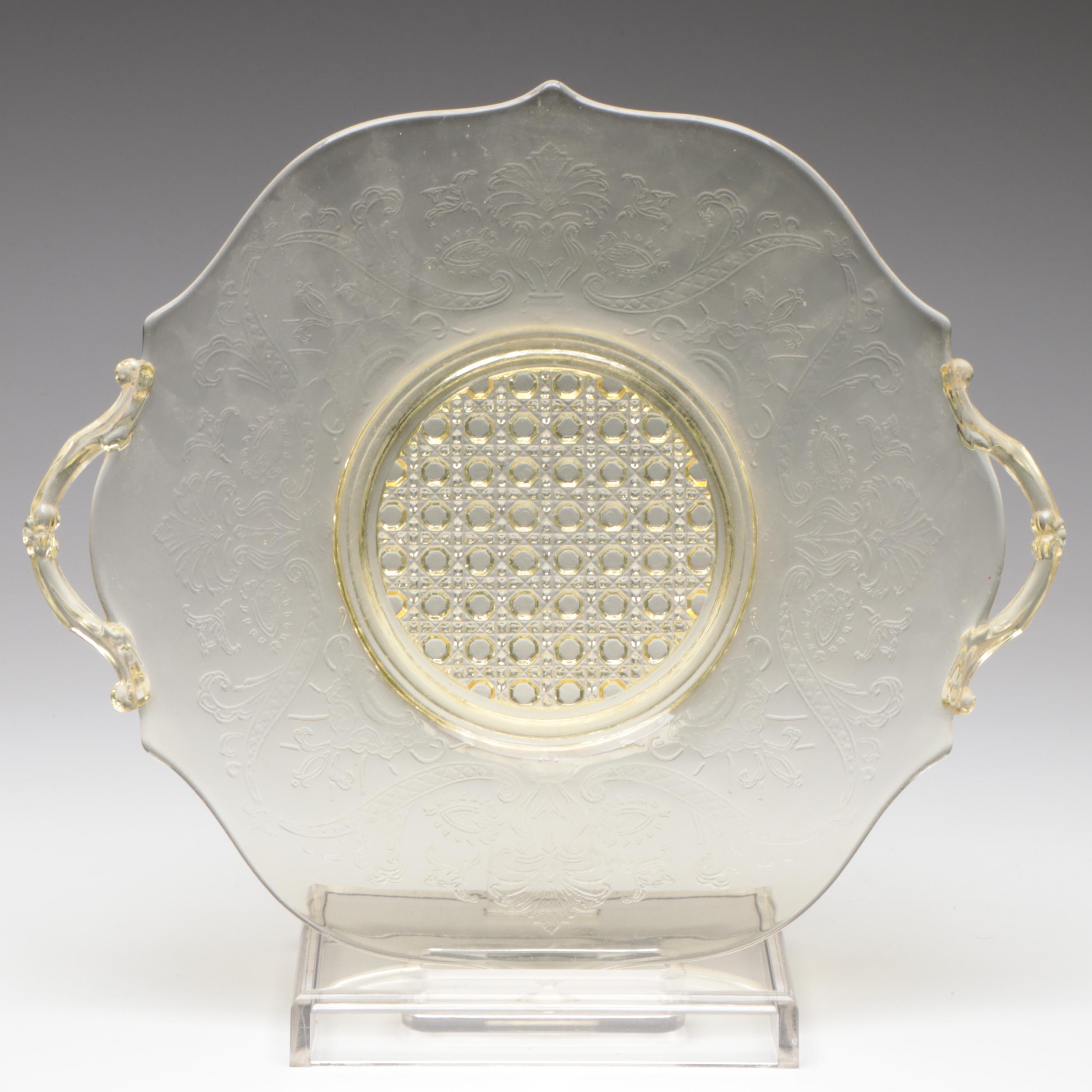 Lancaster Glass "Cane Landrum" and Other Yellow Depression Glass Tableware