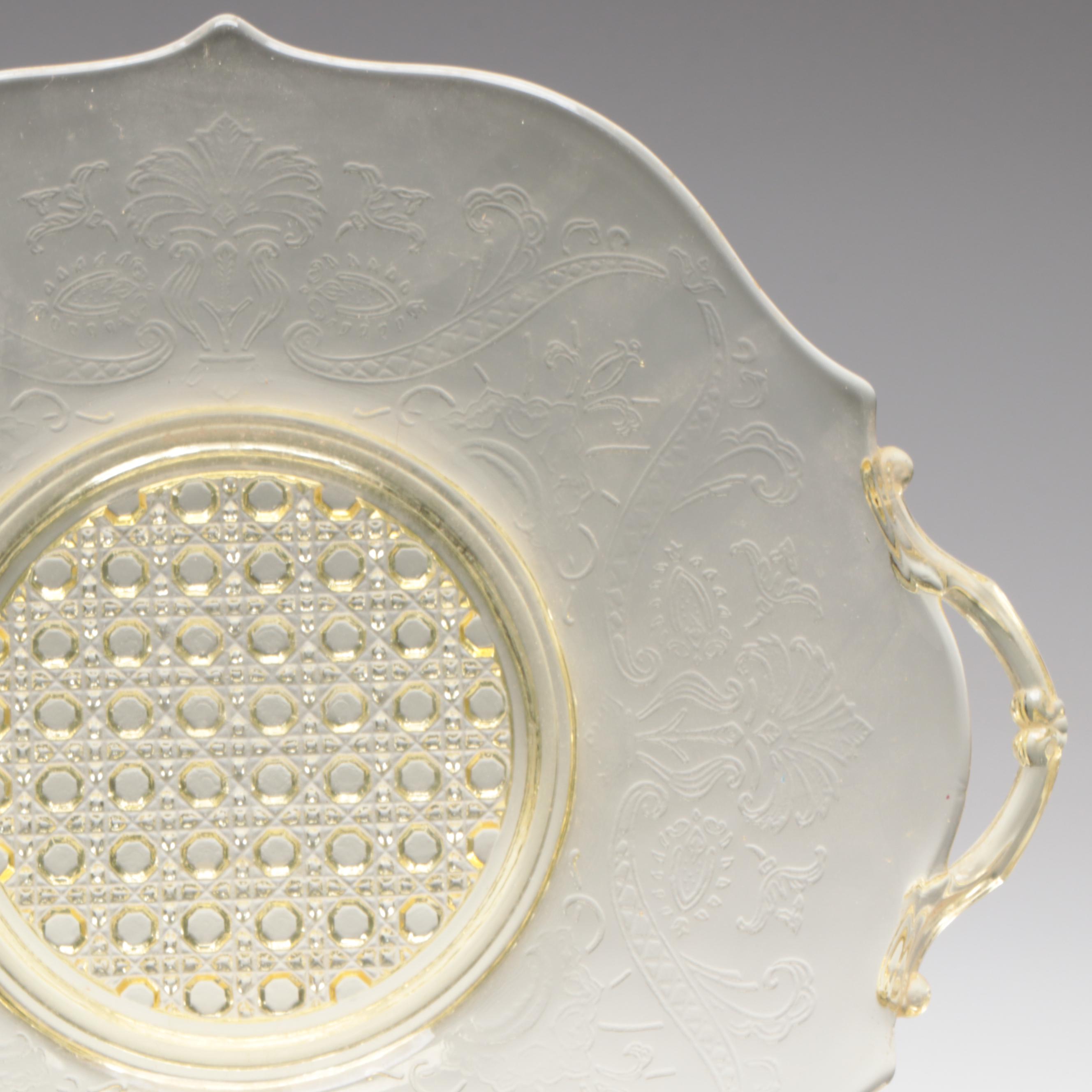 Lancaster Glass "Cane Landrum" and Other Yellow Depression Glass Tableware