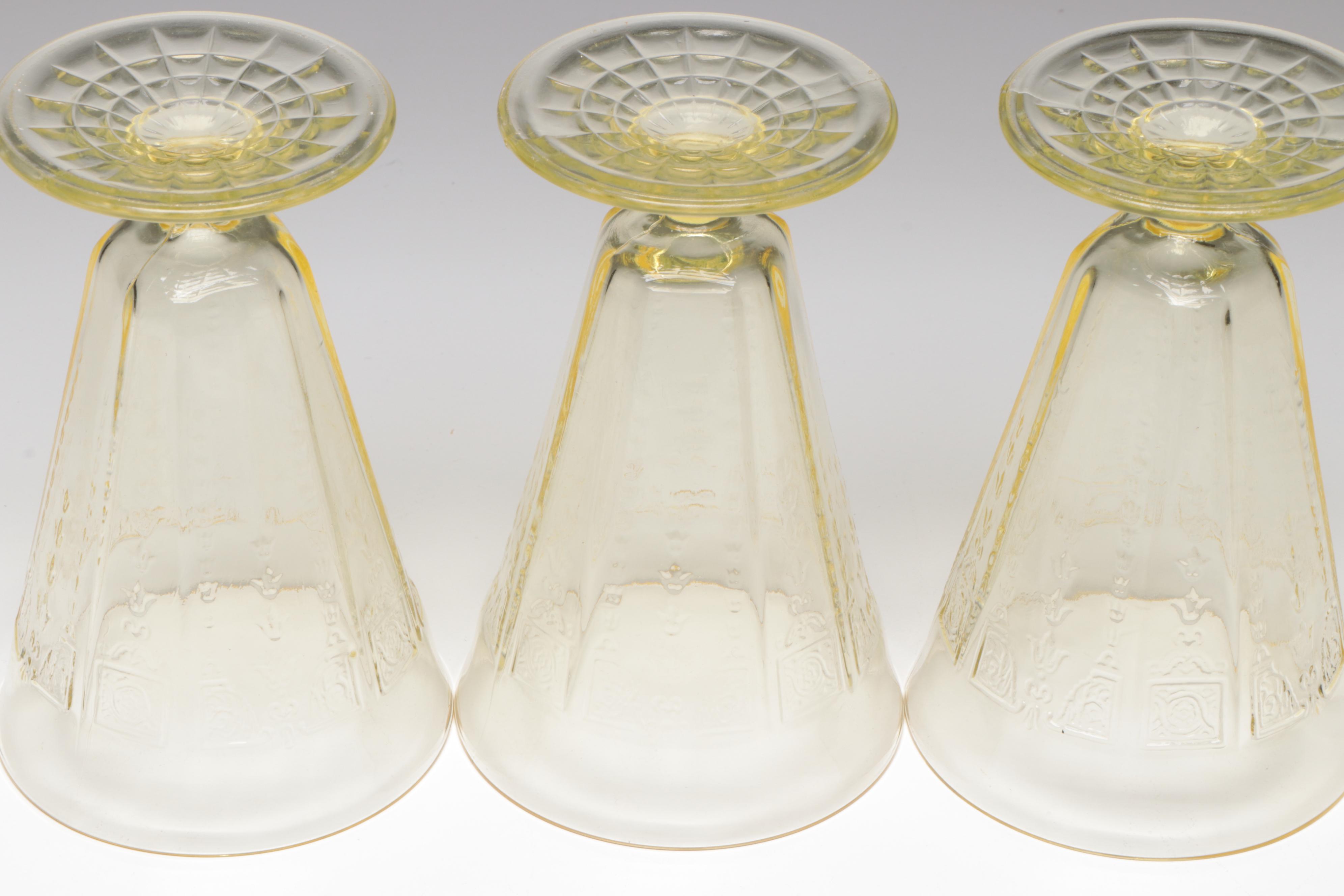 Lancaster Glass "Cane Landrum" and Other Yellow Depression Glass Tableware