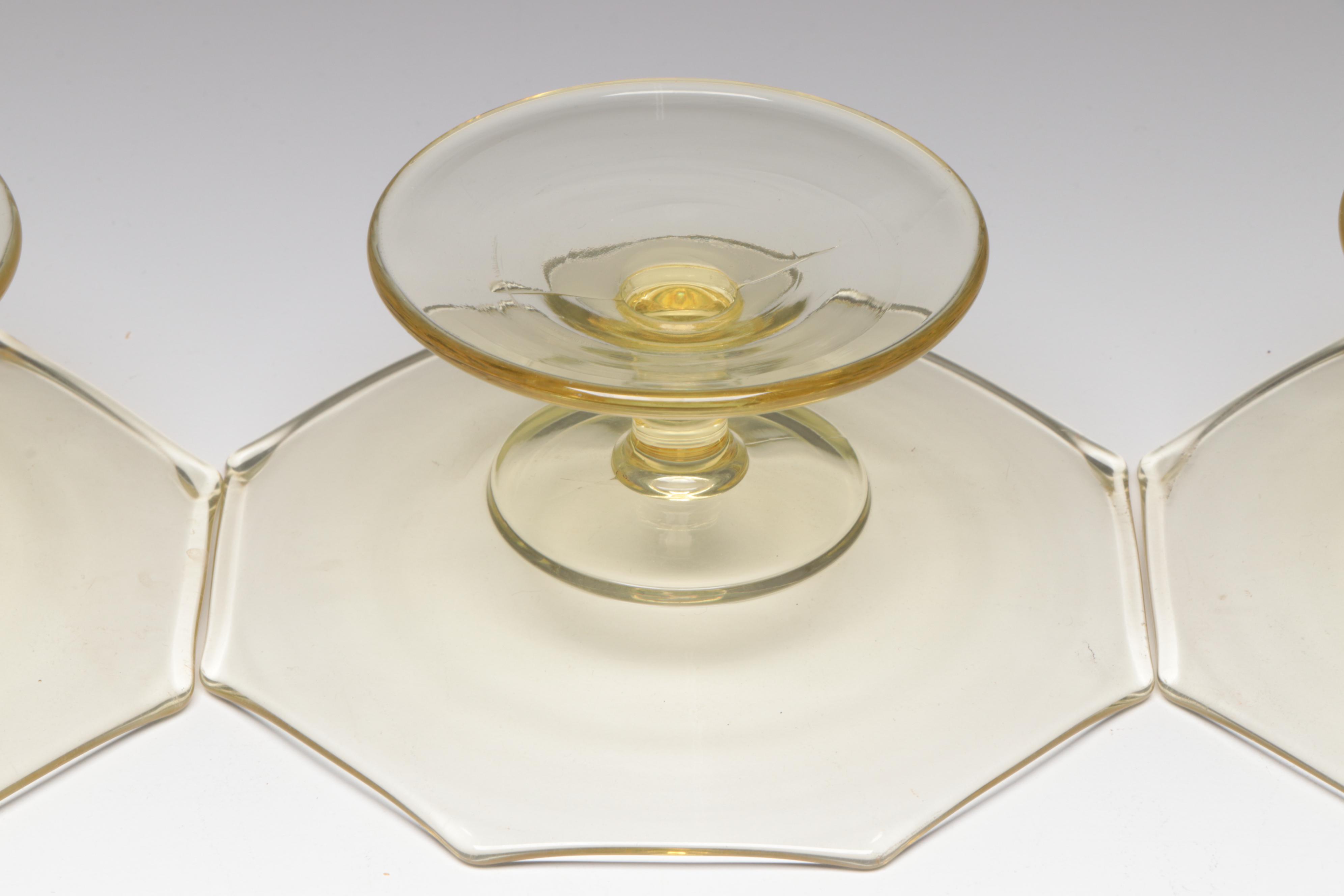 Lancaster Glass "Cane Landrum" and Other Yellow Depression Glass Tableware