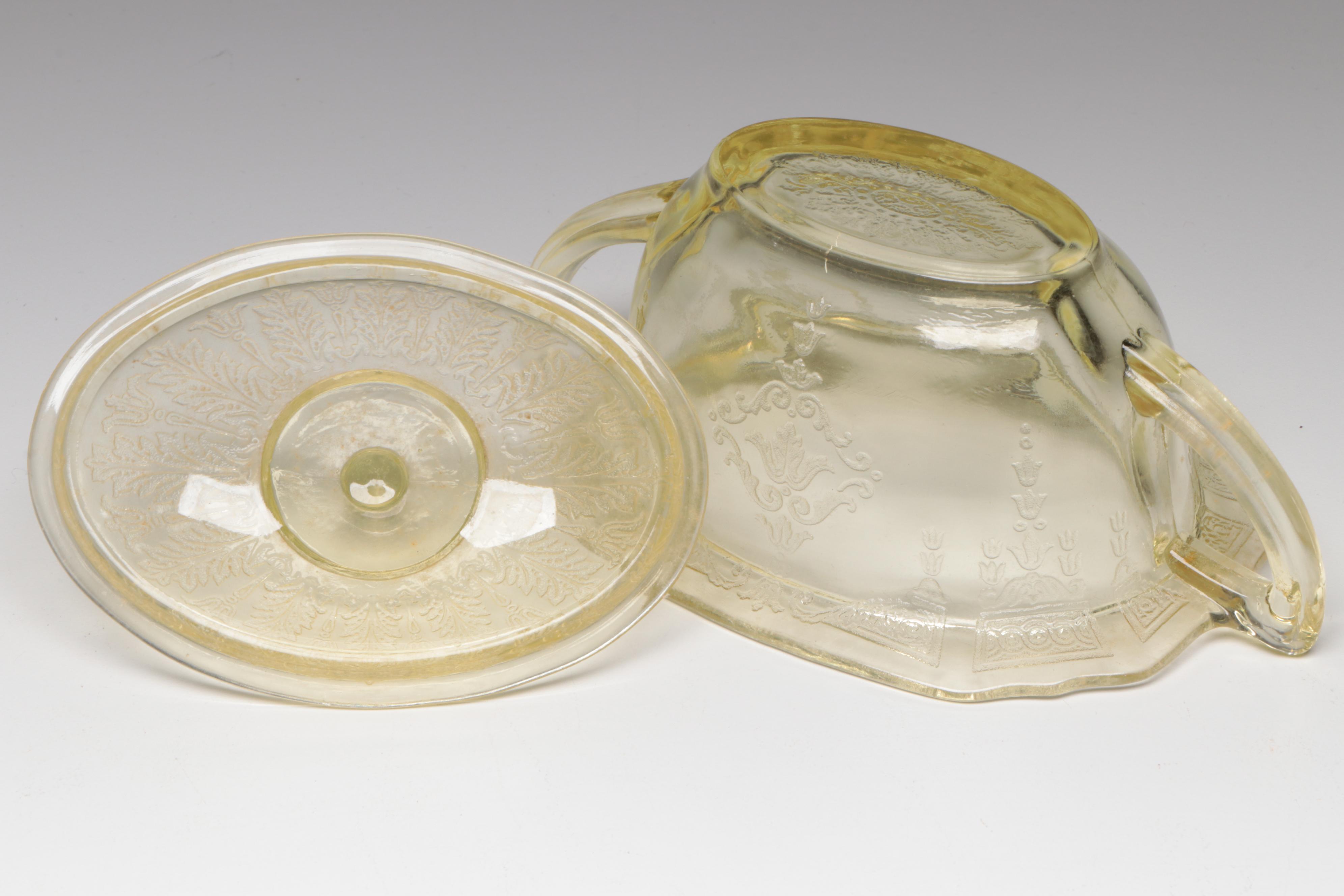 Lancaster Glass "Cane Landrum" and Other Yellow Depression Glass Tableware