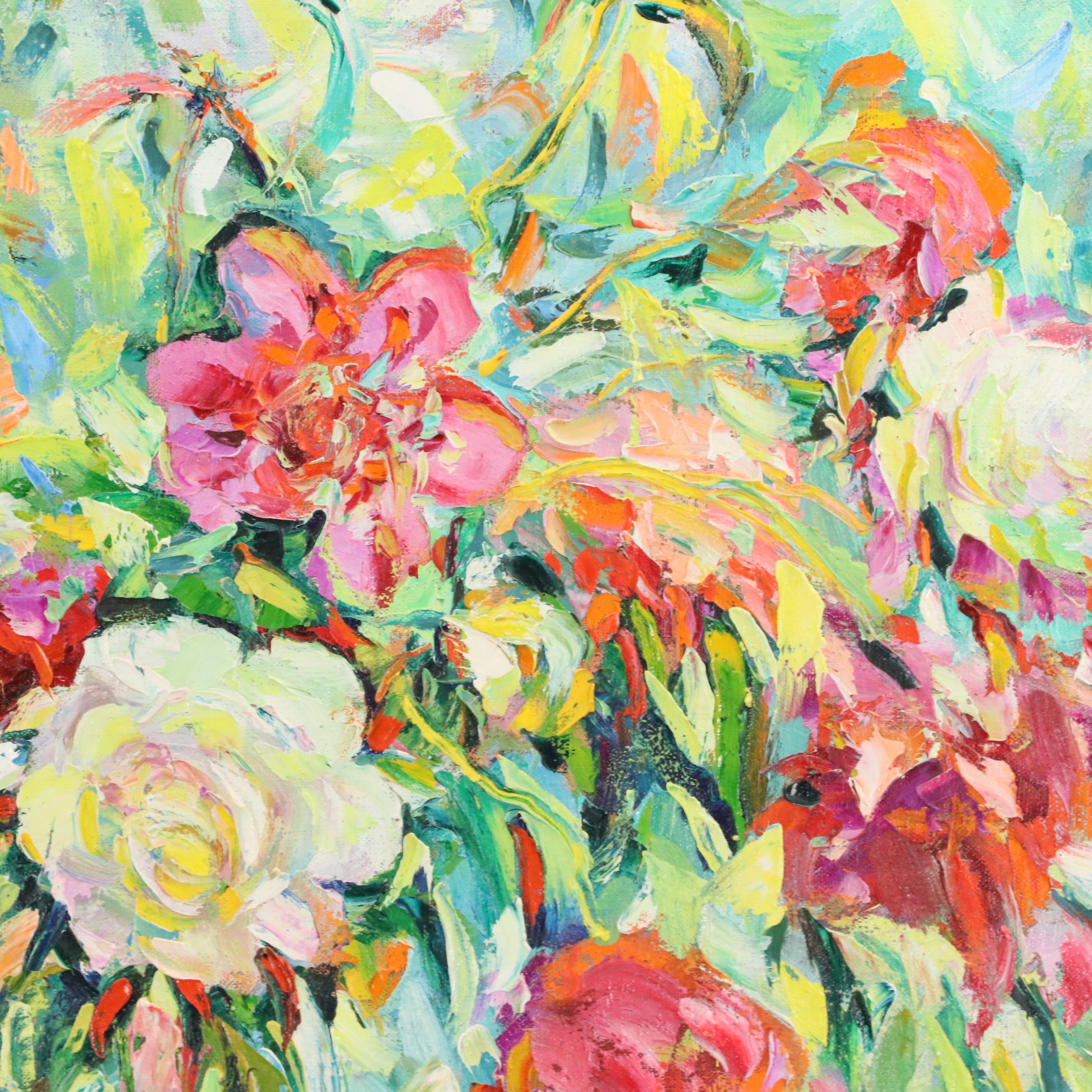 Abstract Impasto Floral Still Life Oil Painting, 21st Century