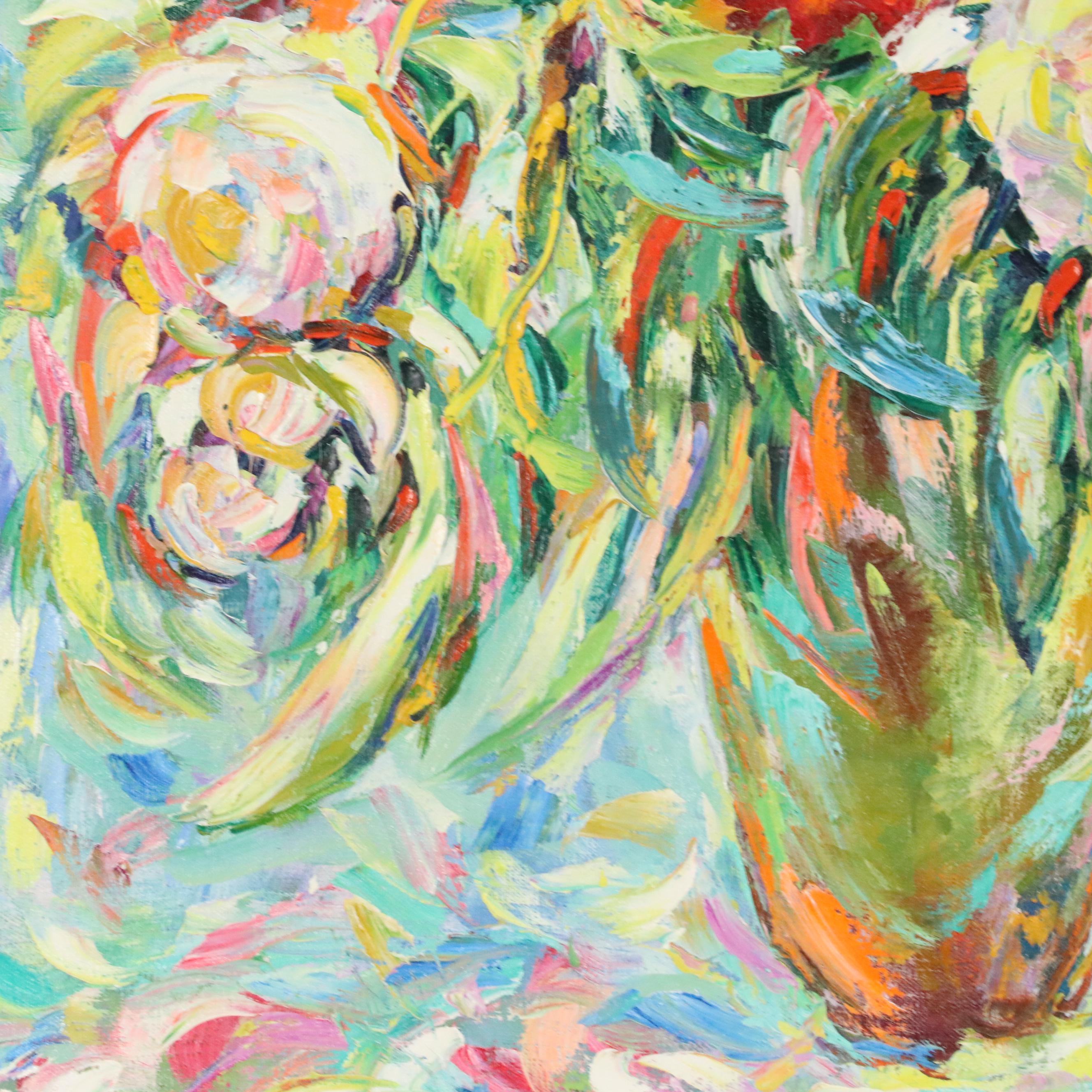 Abstract Impasto Floral Still Life Oil Painting, 21st Century