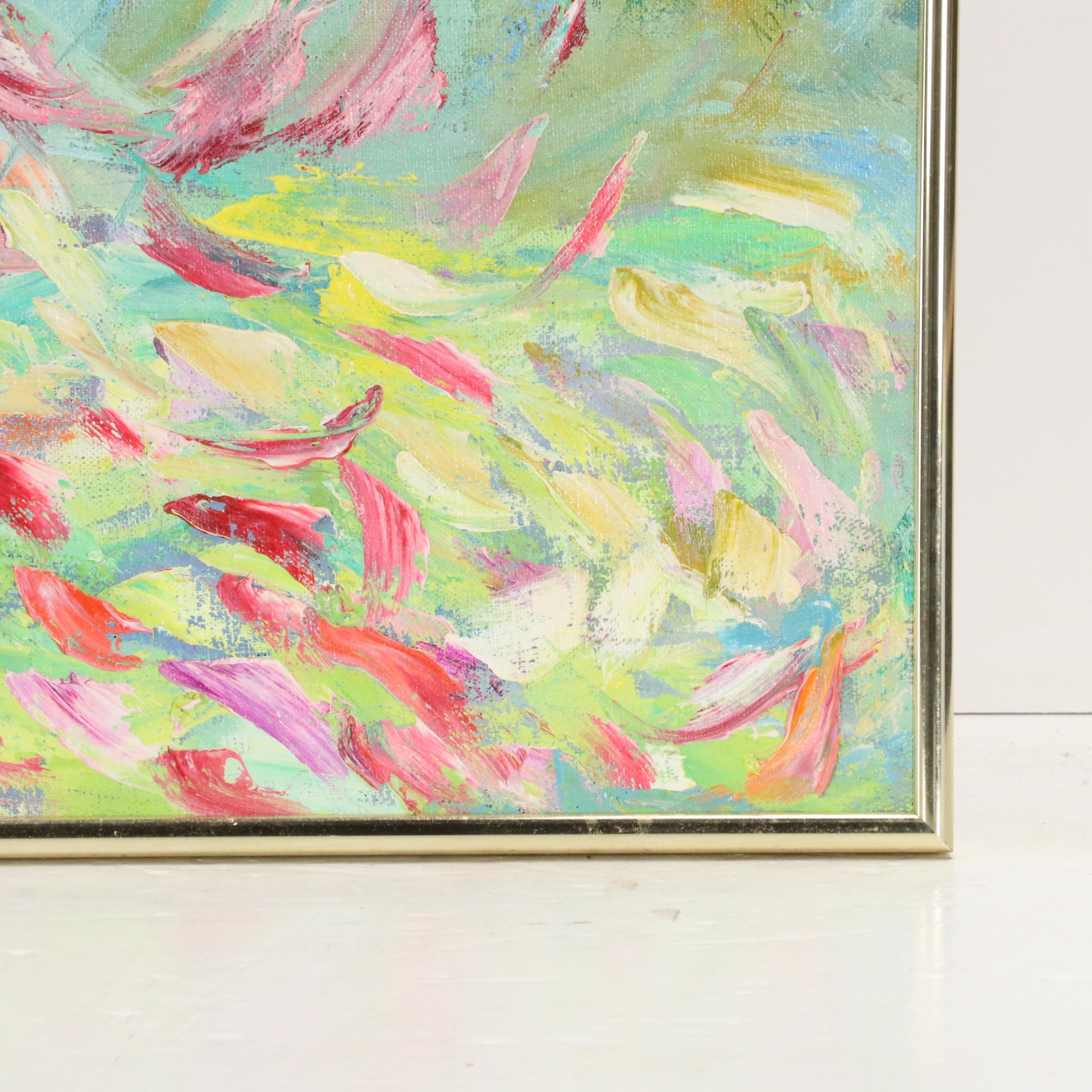 Abstract Impasto Floral Still Life Oil Painting, 21st Century