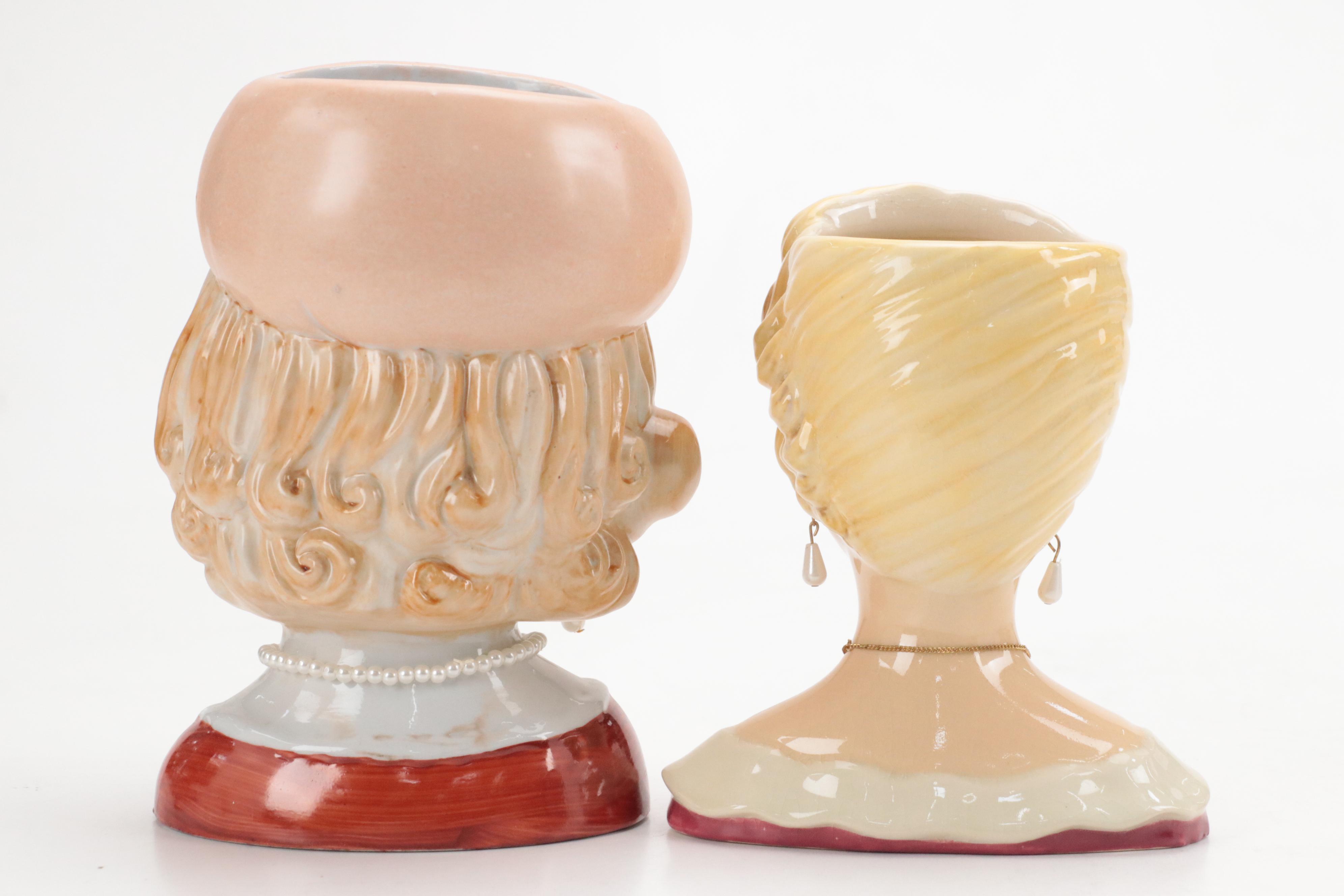 Japanese Noritake Ceramic Lady Head Vase with More Lady Head Vases, Mid-20th C.