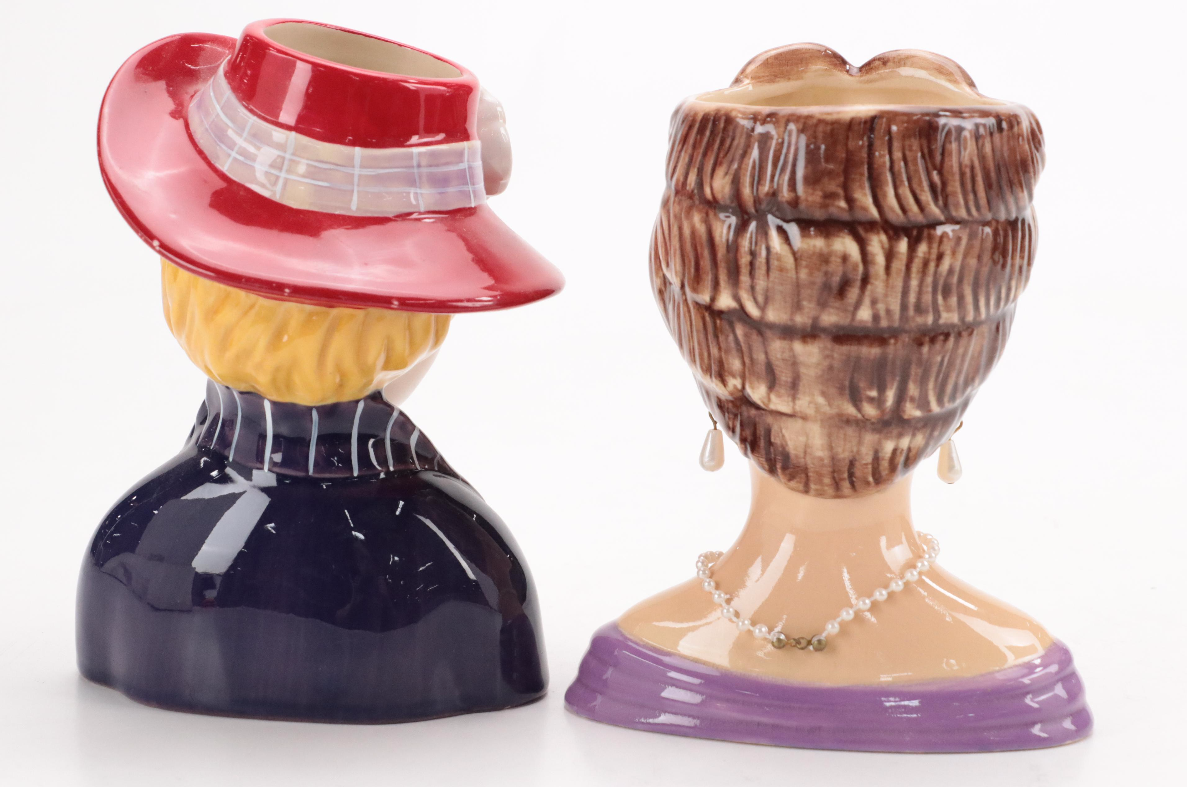 Japanese Noritake Ceramic Lady Head Vase with More Lady Head Vases, Mid-20th C.