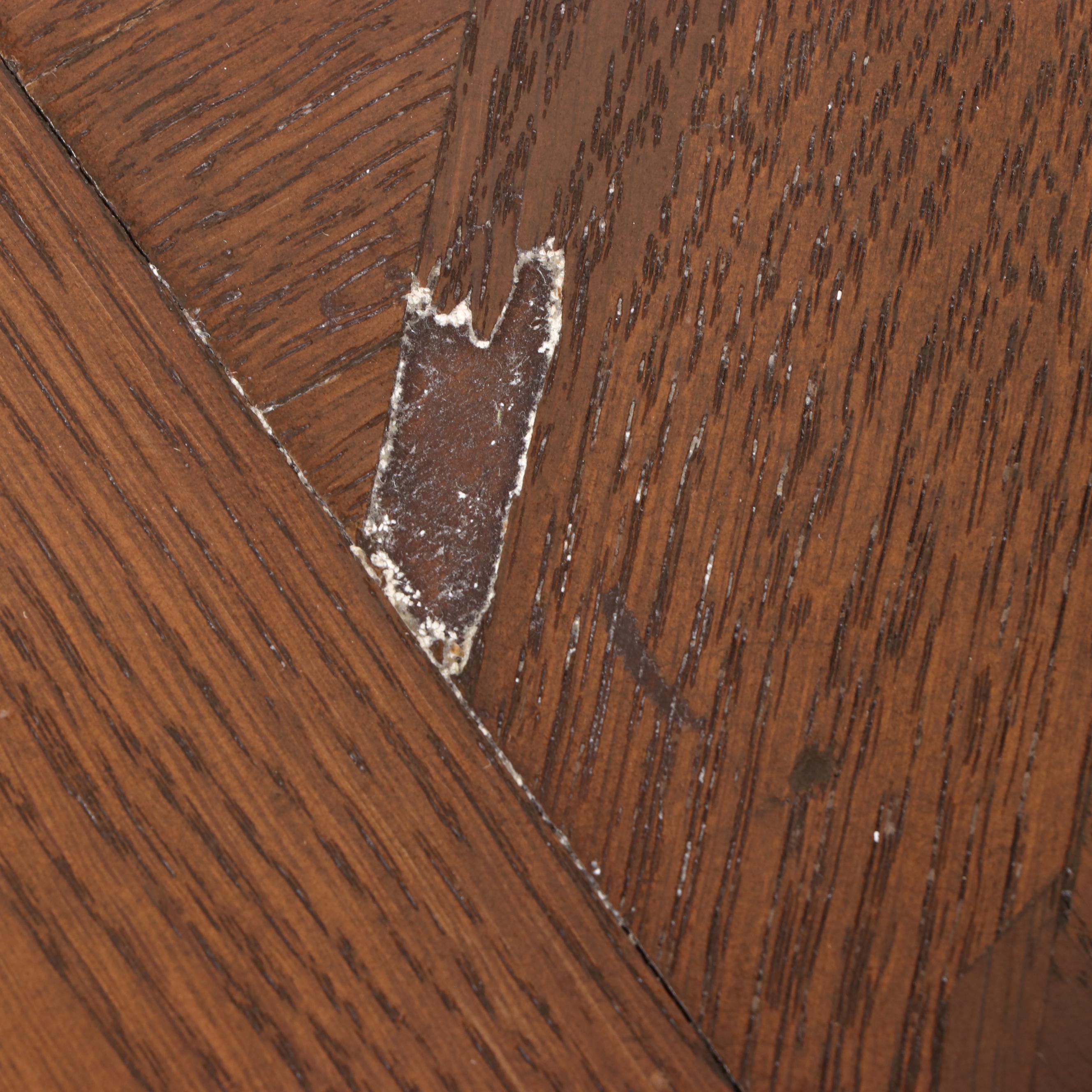 Louis XV Style Carved Oak and Parquetry Draw-Leaf Dining Table and Four Chairs