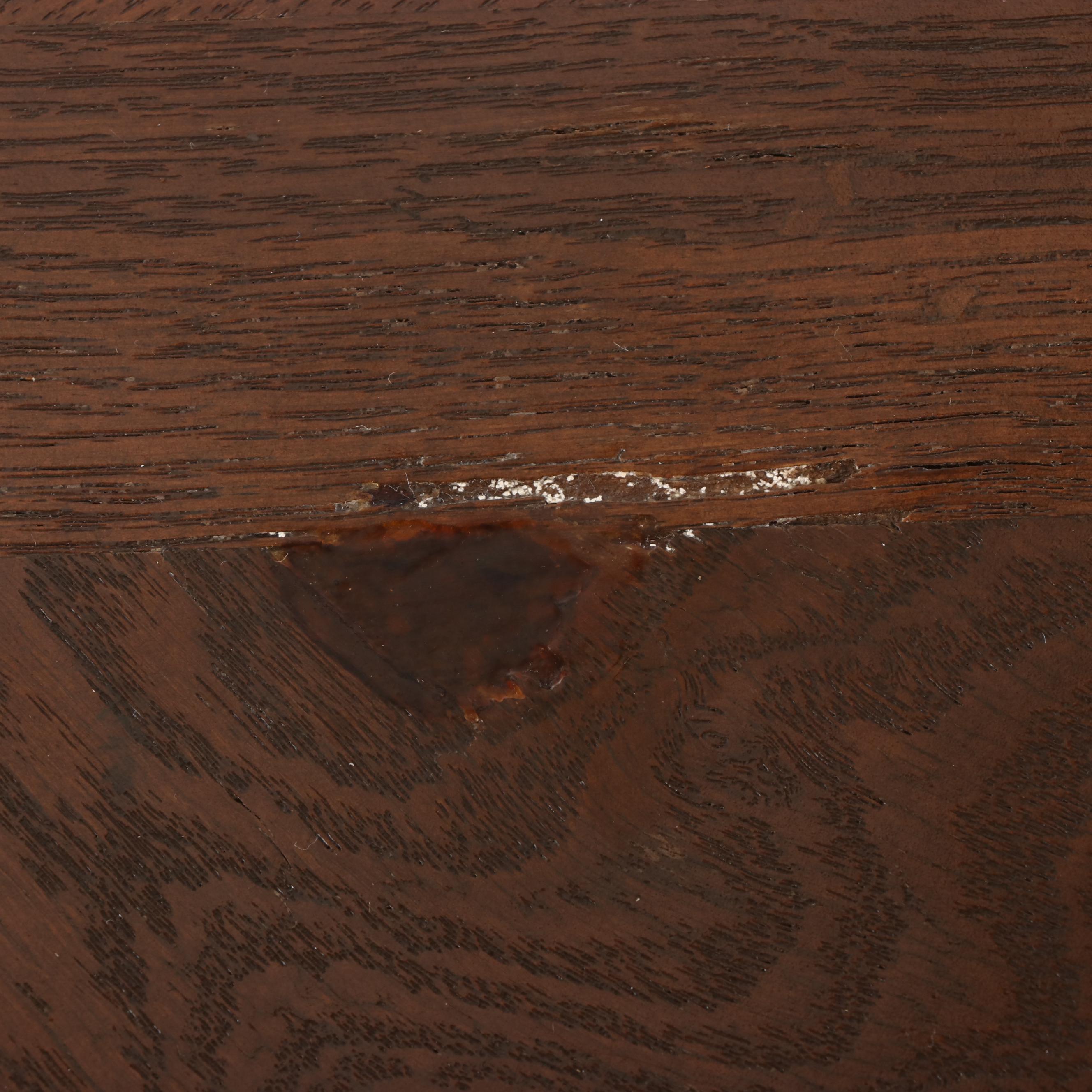 Louis XV Style Carved Oak and Parquetry Draw-Leaf Dining Table and Four Chairs